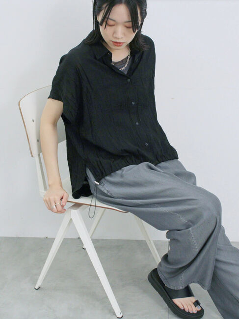 Samansa Mos2 blue「裾ドロスト楊柳シャツ」|シャツ・ブラウス|