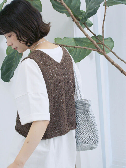 Samansa Mos2 blue「テープヤーン透かしニットベスト」|ニット・セーター|