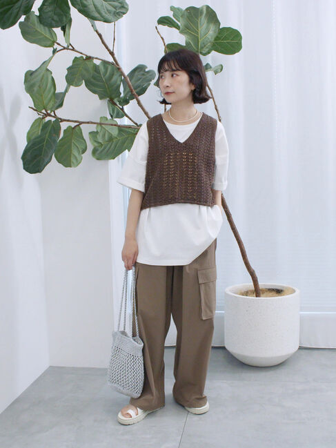 Samansa Mos2 blue「テープヤーン透かしニットベスト」|ニット・セーター|