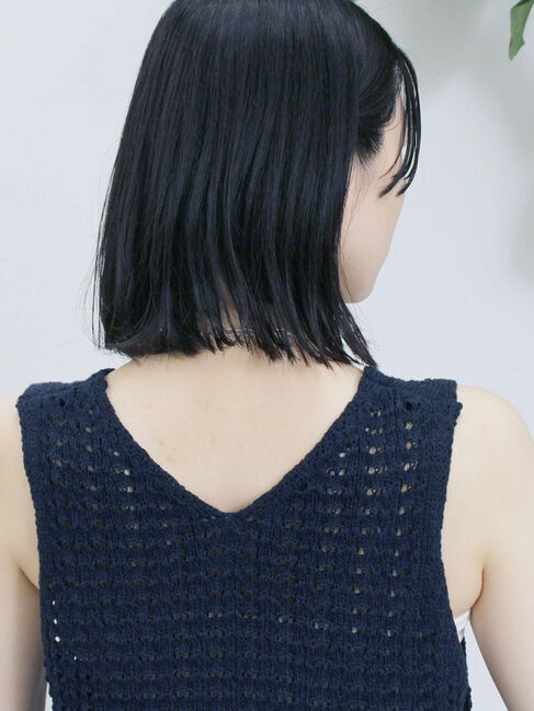 Samansa Mos2 blue「テープヤーン透かしニットベスト」|ニット・セーター|