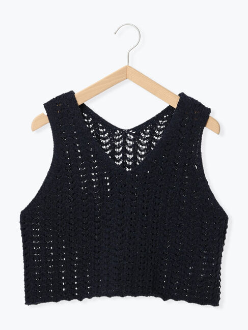 Samansa Mos2 blue「テープヤーン透かしニットベスト」|ニット・セーター|