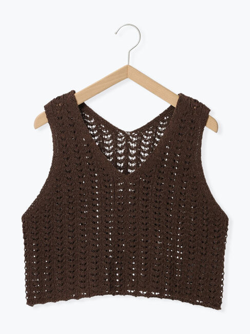 Samansa Mos2 blue「テープヤーン透かしニットベスト」|ニット・セーター|