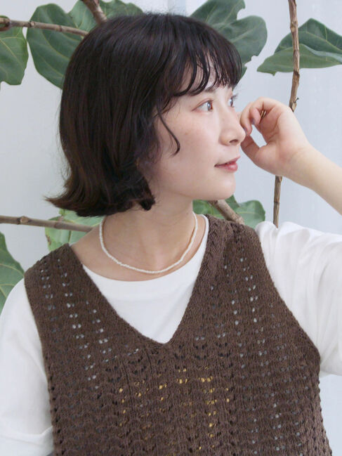 Samansa Mos2 blue「テープヤーン透かしニットベスト」|ニット・セーター|