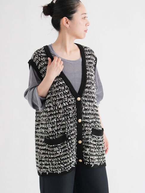 sm2rhythm「ツイード風ニットジレ」|ダウンベスト・ベスト|ブラック