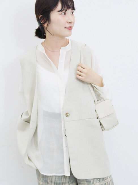 Samansa Mos2 blue「◎バンドカラーシアーシャツ」|シャツ・ブラウス|キナリ