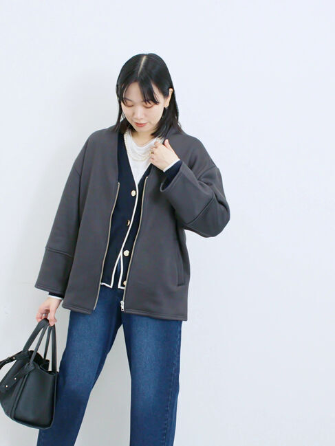 Samansa Mos2 blue「【マシンウォッシャブル】マルチスタイルボンディングブルゾン」|ブルゾン・スタジャン|