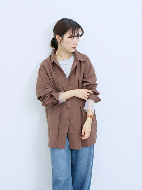 Samansa Mos2 blue「◎マットサテンタックシャツ」|シャツ・ブラウス|