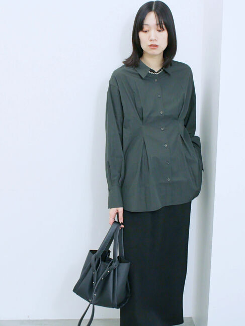 Samansa Mos2 blue「◎マットサテンタックシャツ」|シャツ・ブラウス|