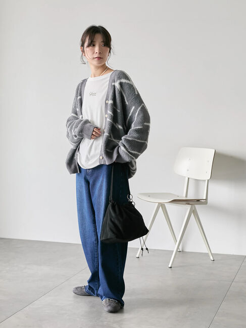 Samansa Mos2 blue「◎ニュアンス柄ニットCD」|カーディガン|