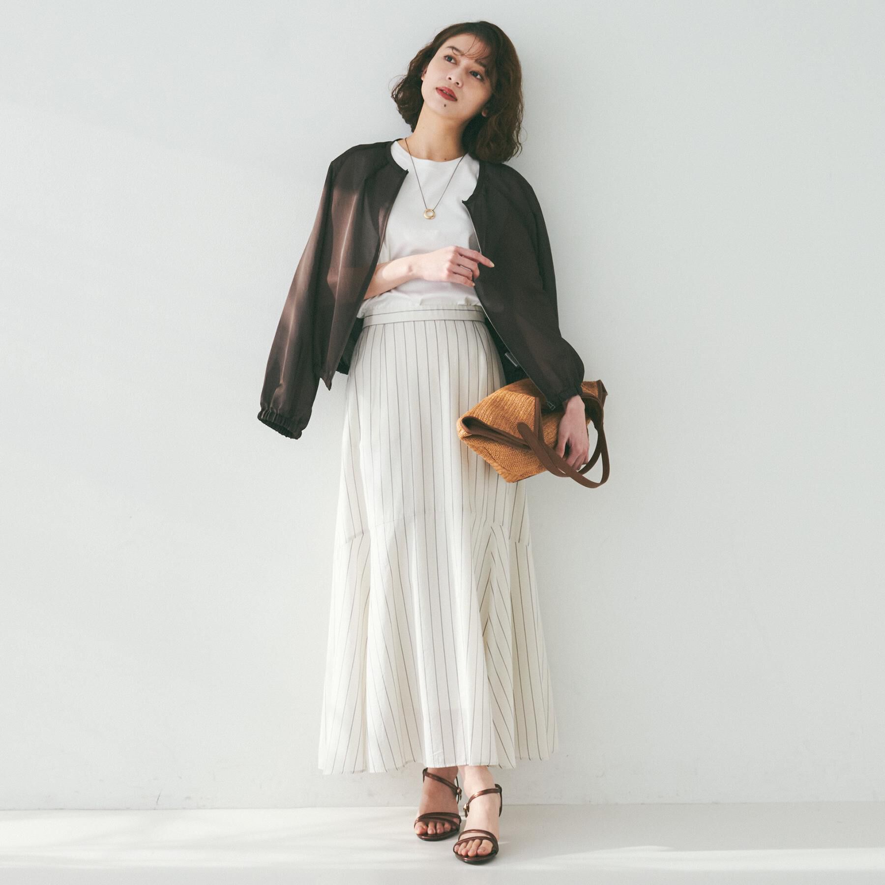 UNTITLED「【後ろウエストゴム/マーメイド】ストライプフレアスカート」|スカート|