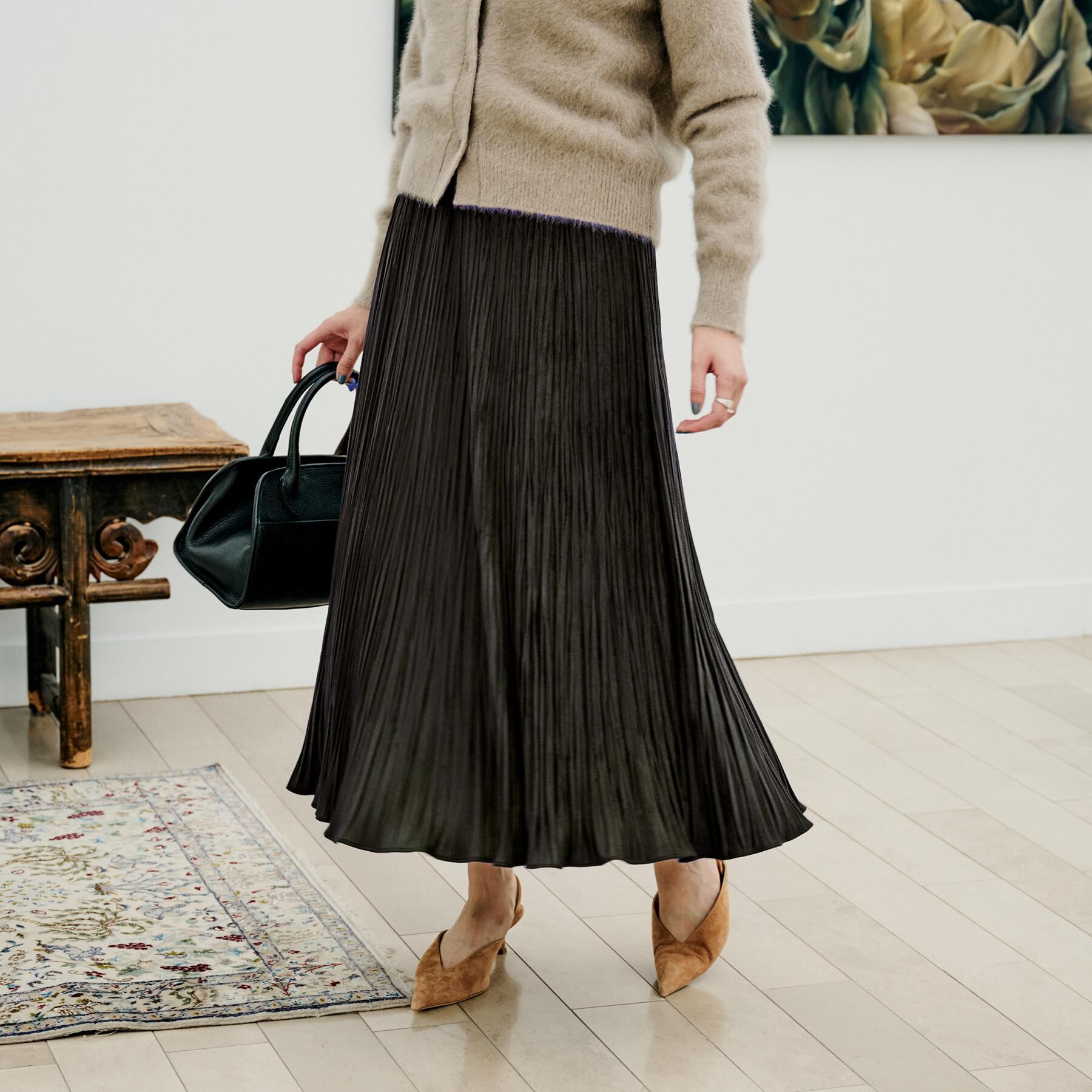 UNTITLED「【シワ知らず/ウエストゴム】スエード風プリーツスカート」|スカート|