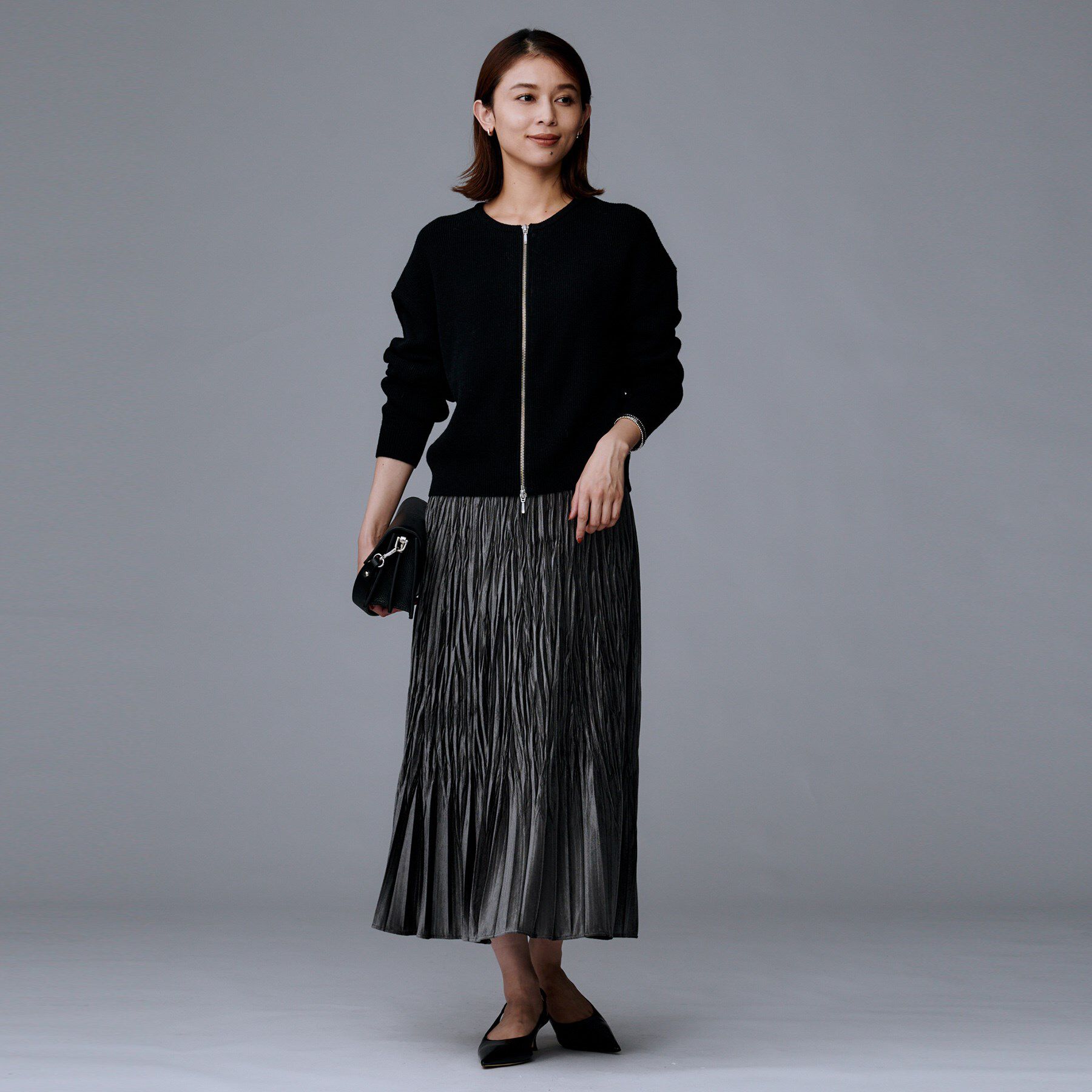 UNTITLED「【ゆったりサイズ／着丈短め】ジップニットカーディガン」|カーディガン|