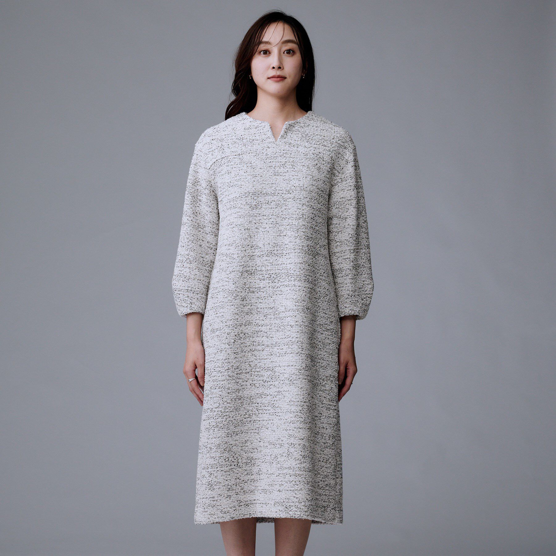 UNTITLED「【洗える/ストレッチ】ツイードジャージワンピース」|ワンピース|