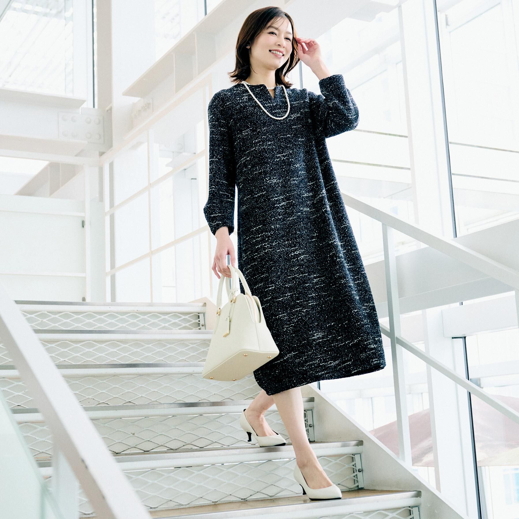 UNTITLED「【洗える/ストレッチ】ツイードジャージワンピース」|ワンピース|