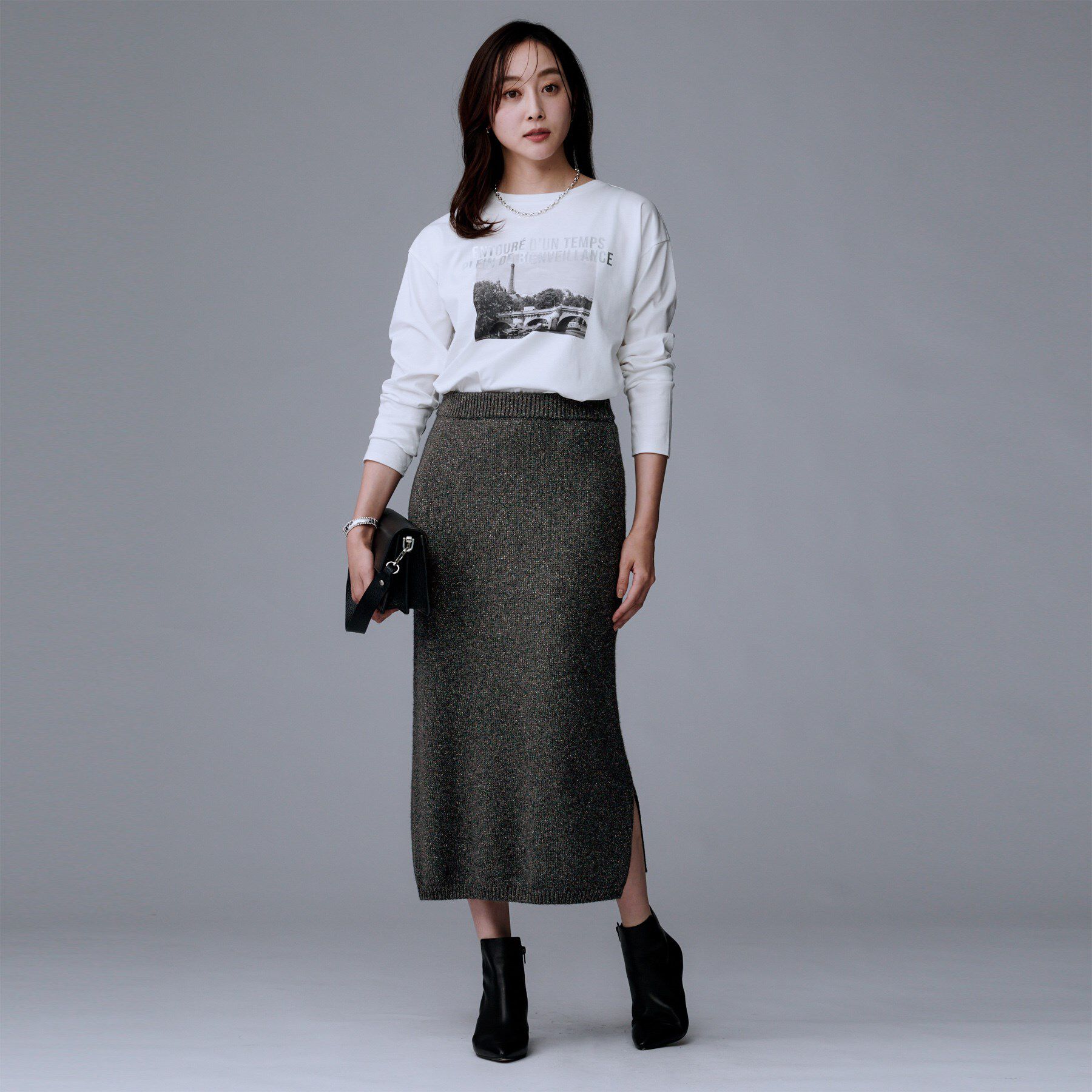 UNTITLED「【セットアップ可/ウエストゴム】ラメニットナロースカート」|スカート|