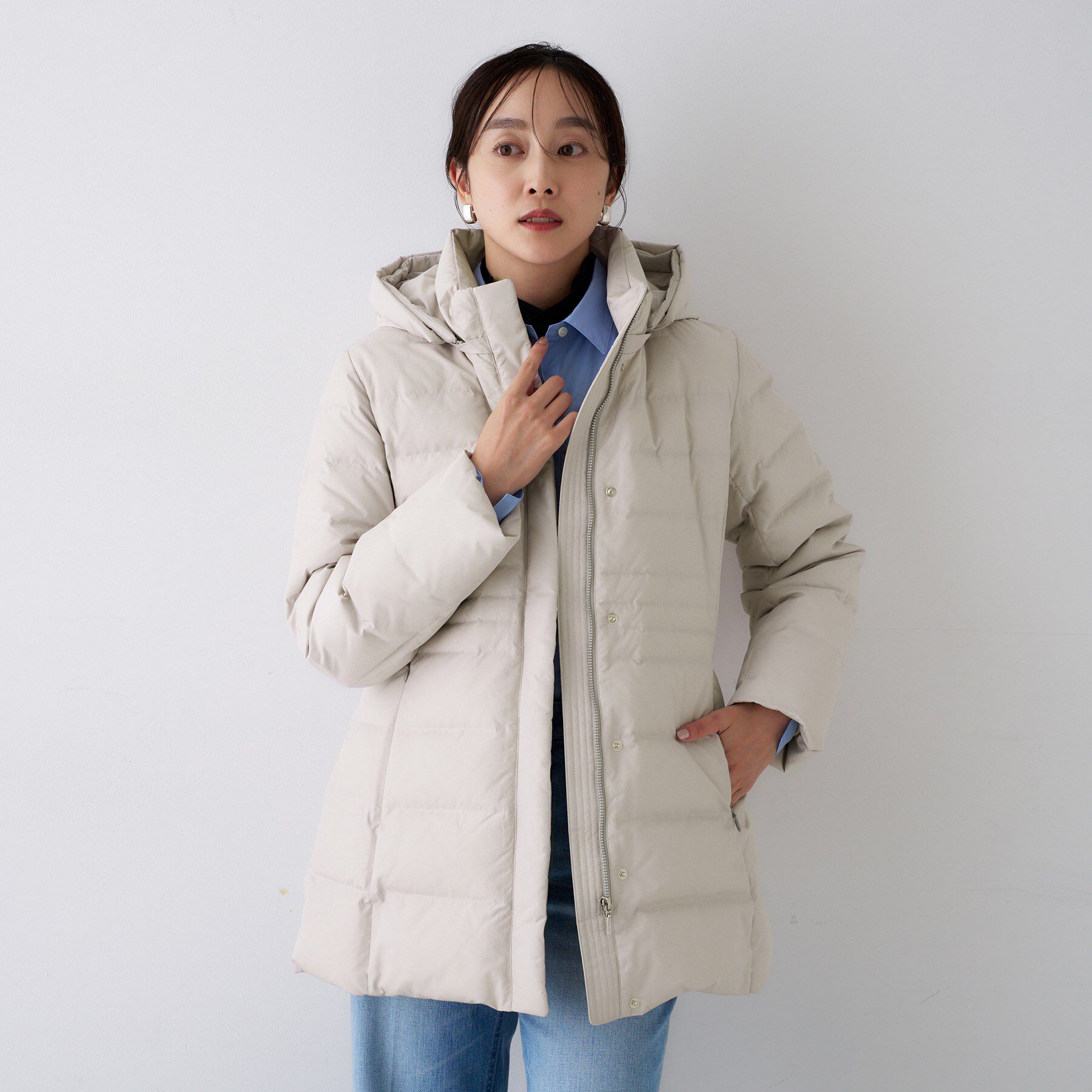 UNTITLED「【はっ水機能/フード取り外し可】ミディダウンコート」|ダウン|