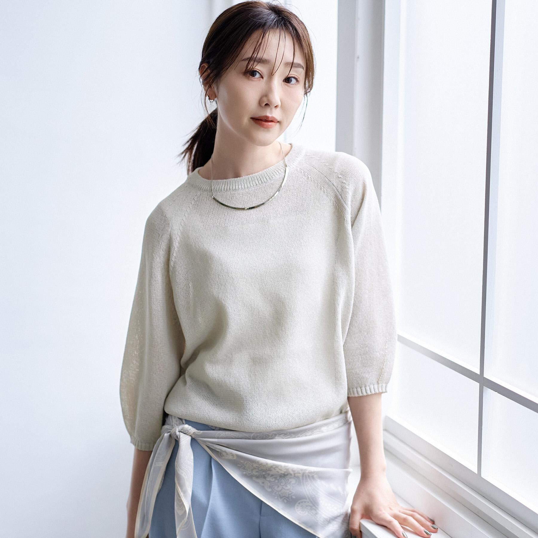 UNTITLED「【洗える/ゆったり/程よい透け感】クルーネックドライニット」|ニット・セーター|