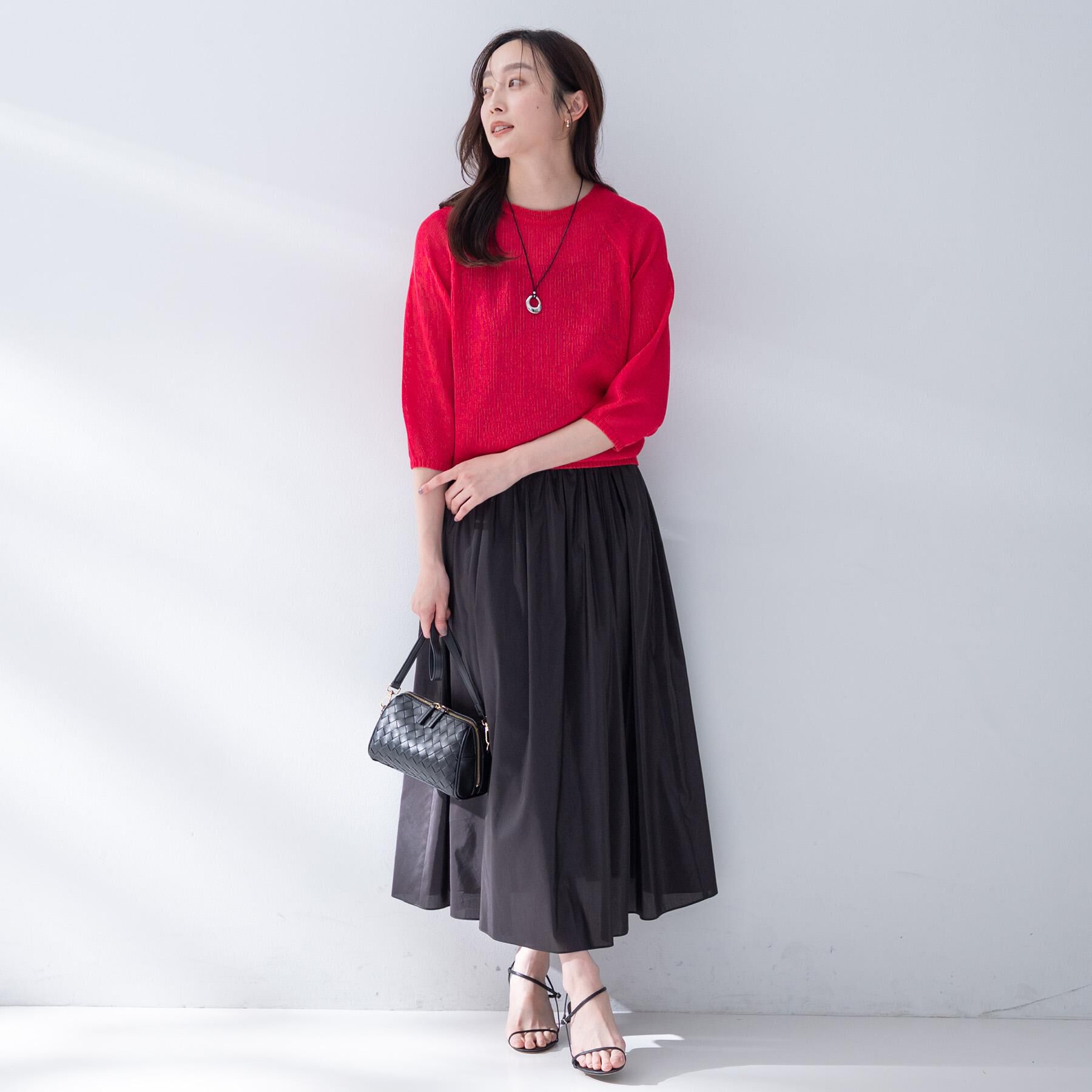 UNTITLED「【洗える/ゆったり/程よい透け感】クルーネックドライニット」|ニット・セーター|