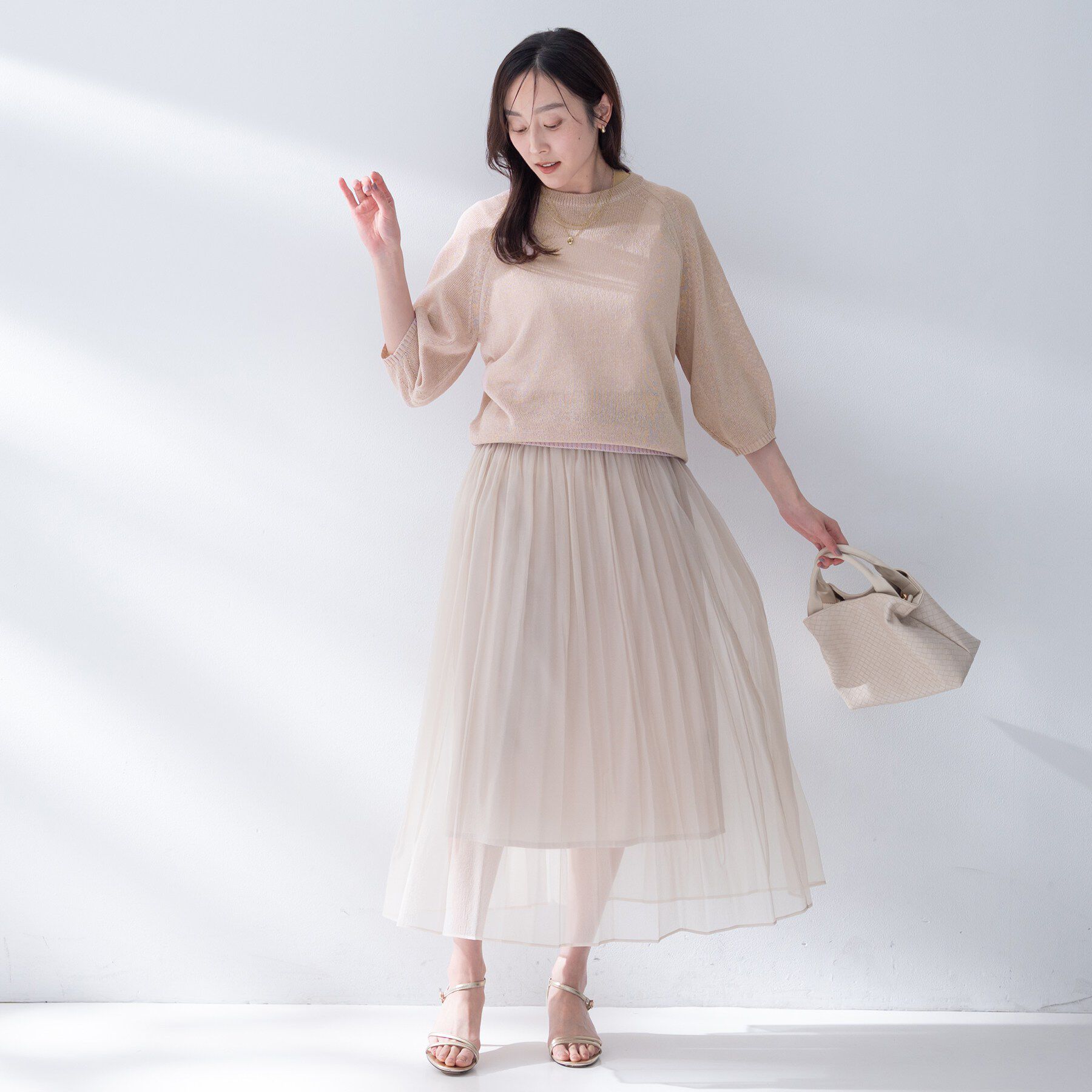 UNTITLED「【洗える/ゆったり/程よい透け感】クルーネックドライニット」|ニット・セーター|