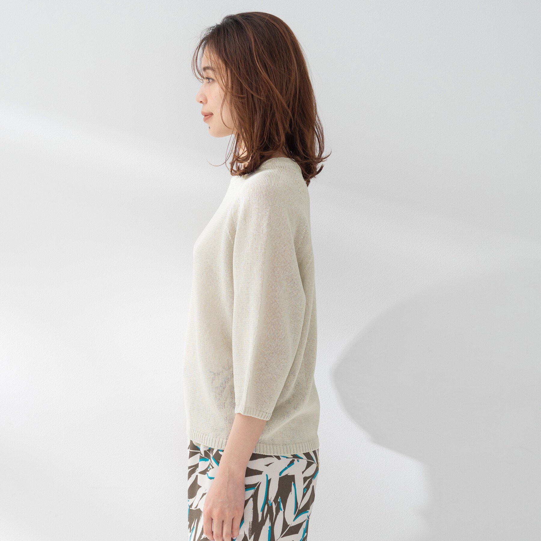 UNTITLED「【洗える/ゆったり/程よい透け感】クルーネックドライニット」|ニット・セーター|