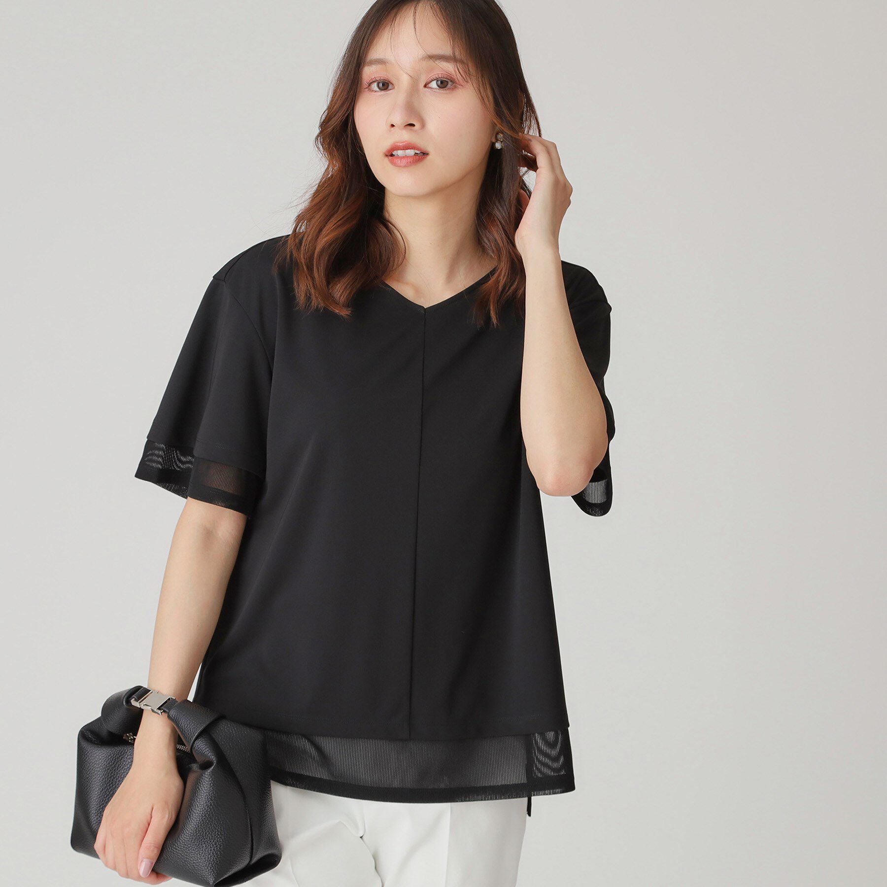 COUP DE CHANCE「【手洗い可】リラクシージャージトップス」|Tシャツ・カットソー|ブラック(019)