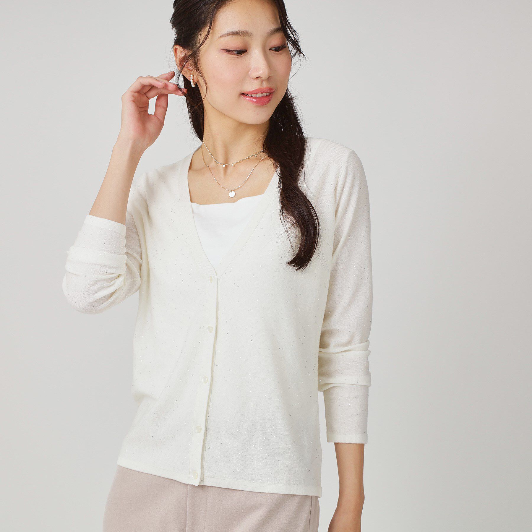 COUP DE CHANCE「【手洗い可】スパンコール入ニットカーディガン」|カーディガン|