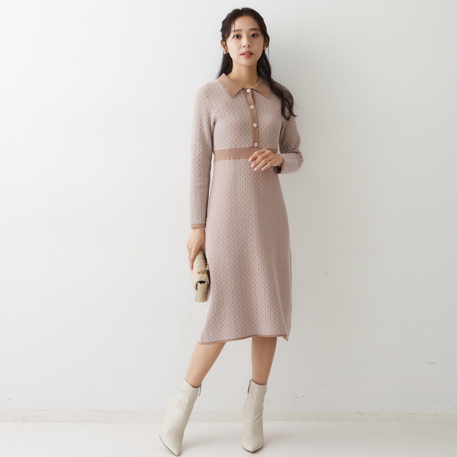 COUP DE CHANCE「【手洗い可】衿付きニットジャカード編みワンピース」|ワンピース|