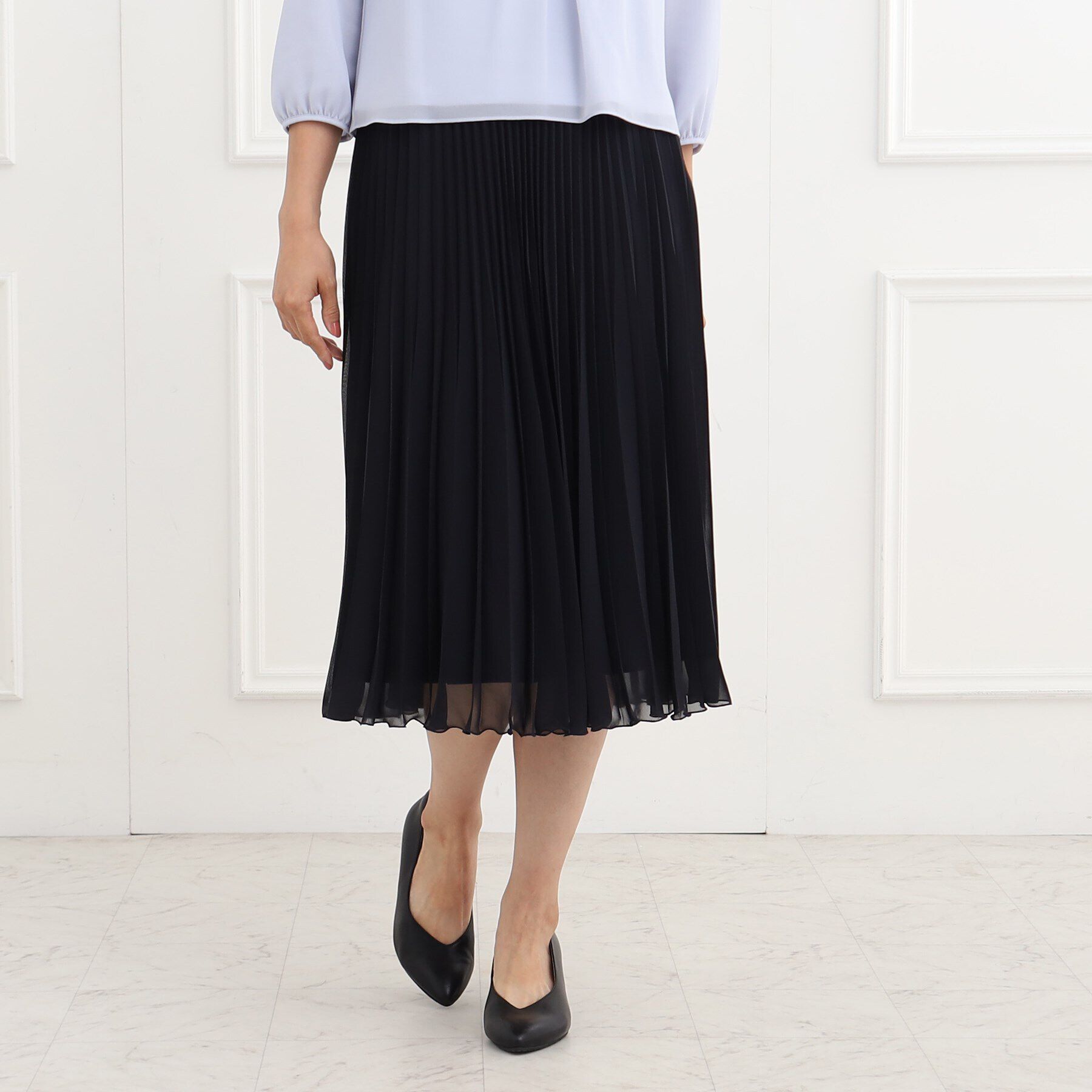 Reflect「【フォーマル/洗える】シフォンジョーゼットプリーツスカート」|スカート|ネイビー(094)