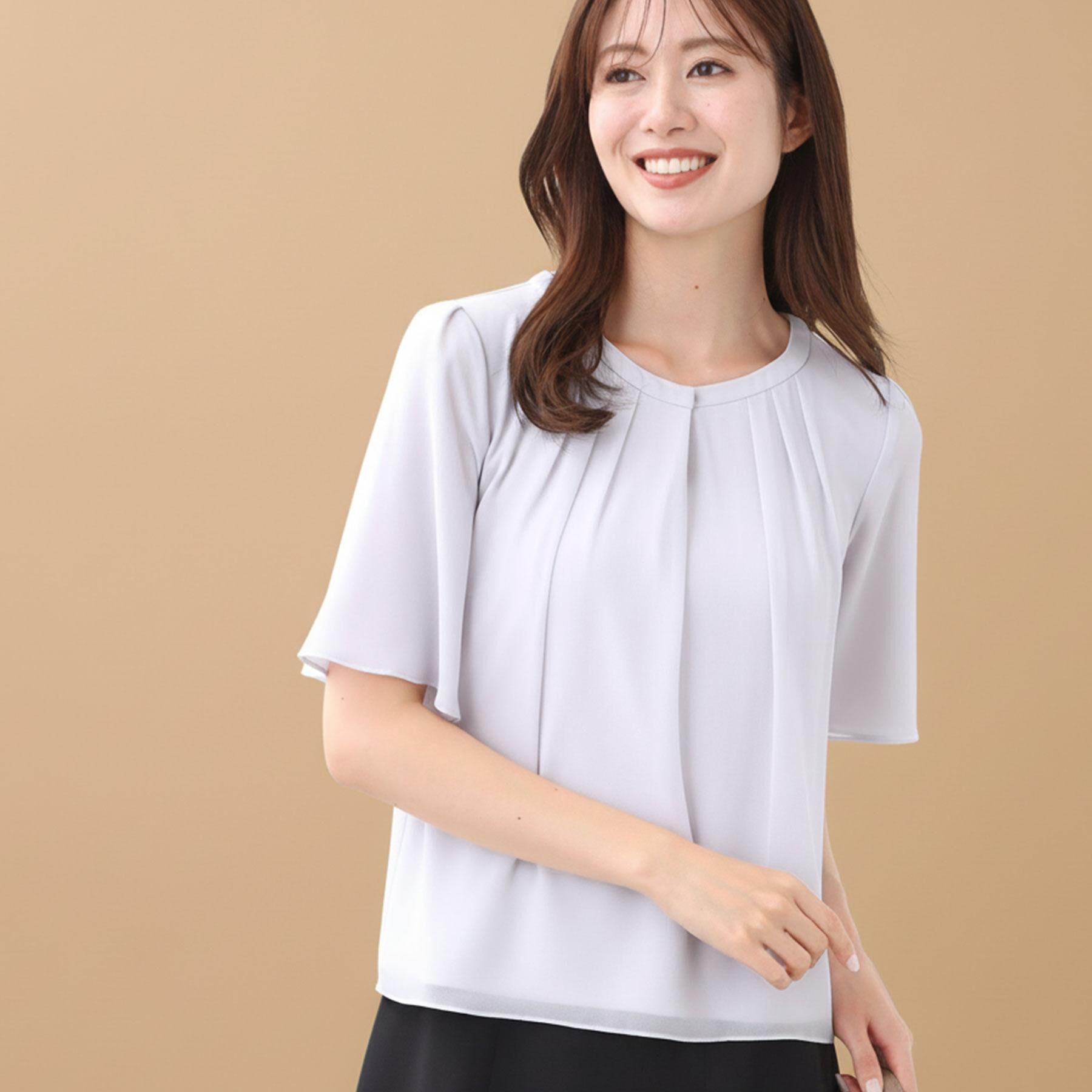 Reflect「【一枚着で着映え◎／ジャケットのインナーにも】フロント開きブラウス」|シャツ・ブラウス|ライトグレー(011