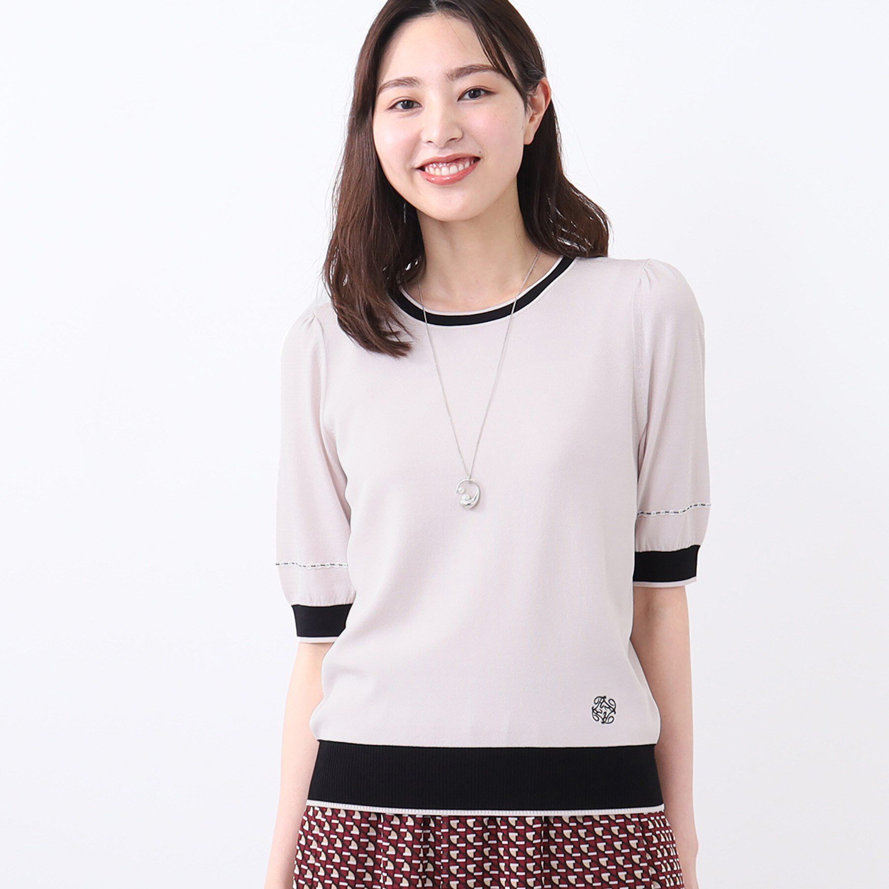 Reflect「【WEB先行カラーあり／手洗い可／アンサンブル可】バイカラー五分袖ニット」|ニット・セーター|