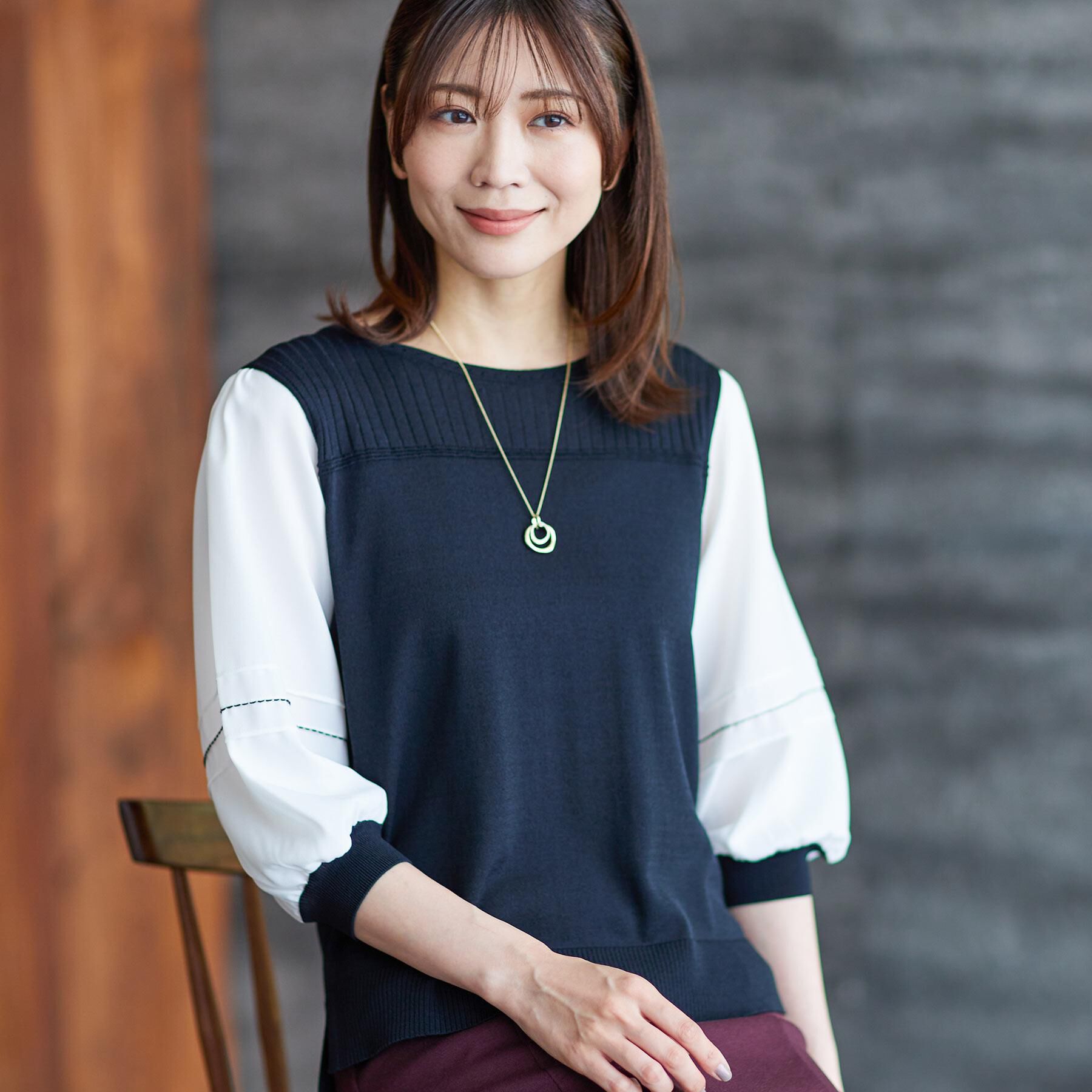 Reflect「【WEB先行カラーあり／手洗い可】ジョーゼットスリーブ&times;ニット」|Tシャツ・カットソー|