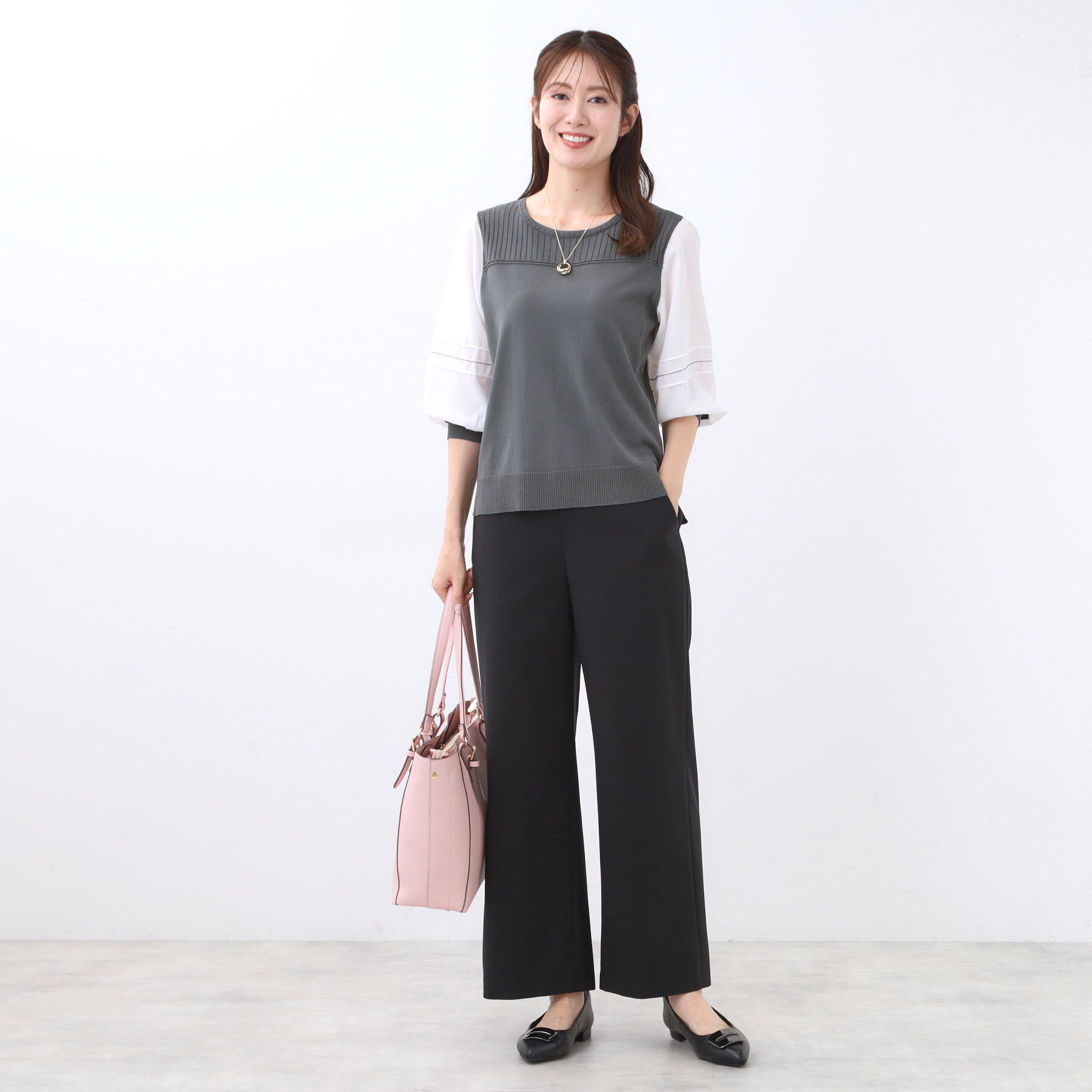 Reflect「【WEB先行カラーあり／手洗い可】ジョーゼットスリーブ&times;ニット」|Tシャツ・カットソー|