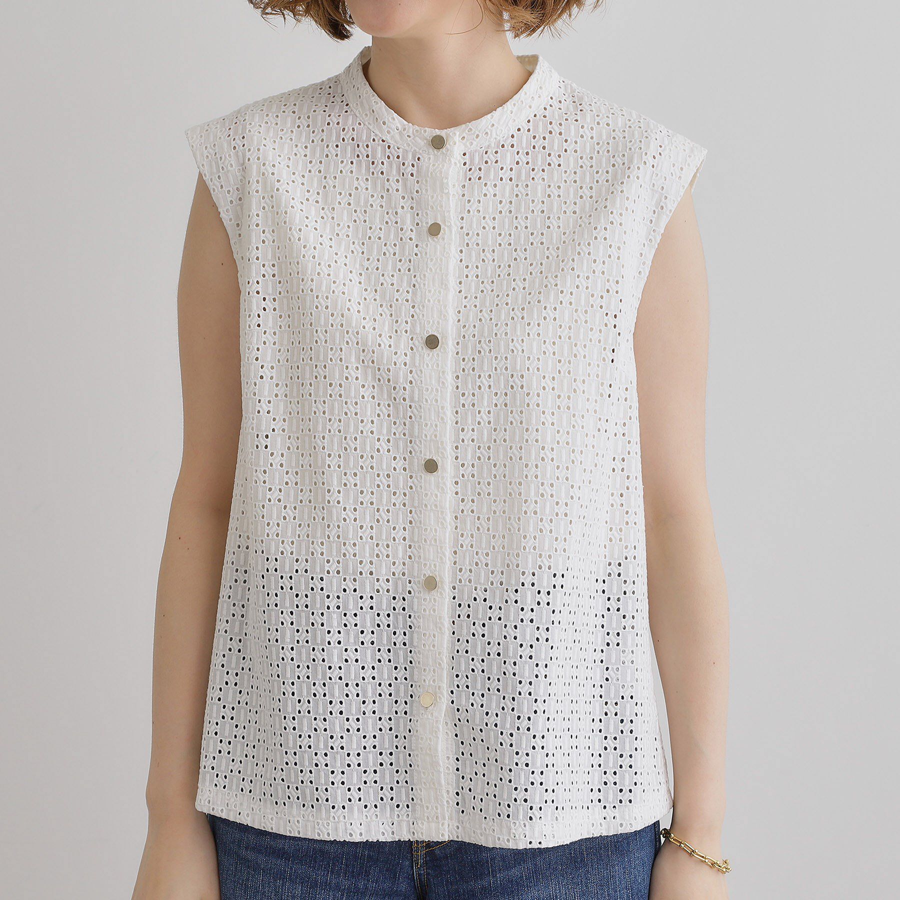 grove「繊細なレースで魅せるエンブロイダリーレースバンドカラーシャツ」|シャツ・ブラウス|