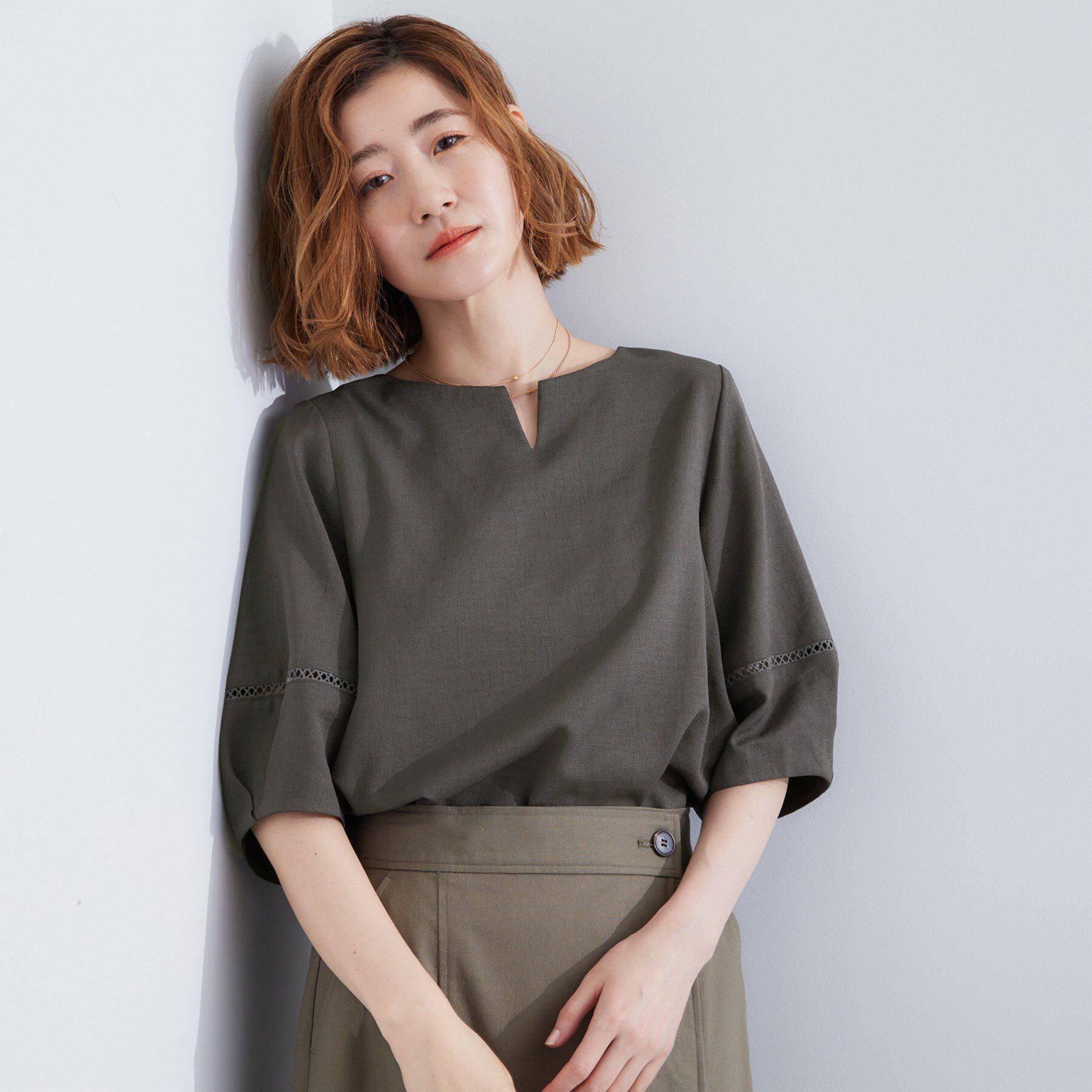 grove「お洒落に決まる 麻調袖コンシャスブラウス」|シャツ・ブラウス|