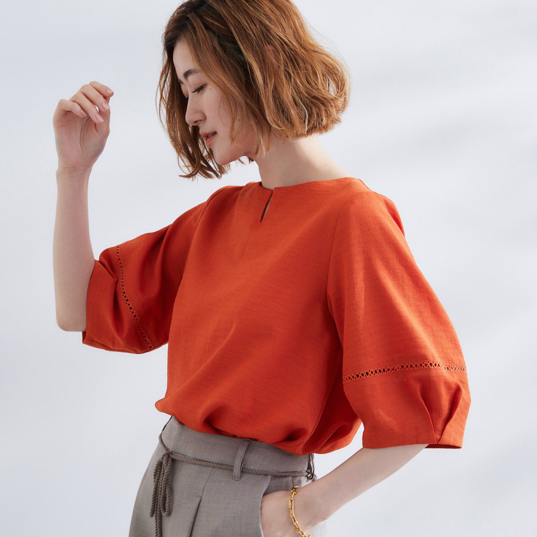 grove「お洒落に決まる 麻調袖コンシャスブラウス」|シャツ・ブラウス|