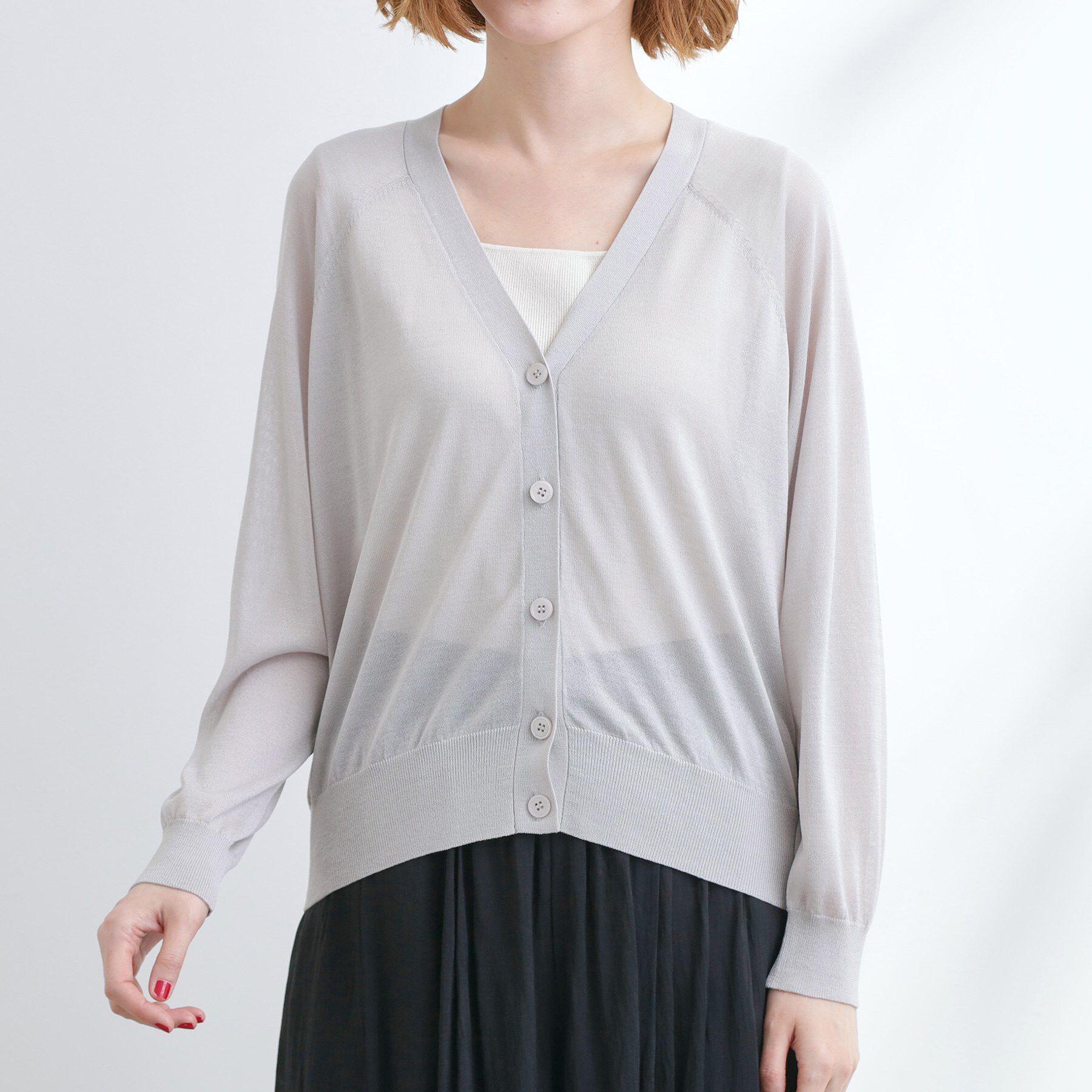 grove「さっと二の腕カバー　大人な抜け感シアーラグランVネックカーデ」|カーディガン|