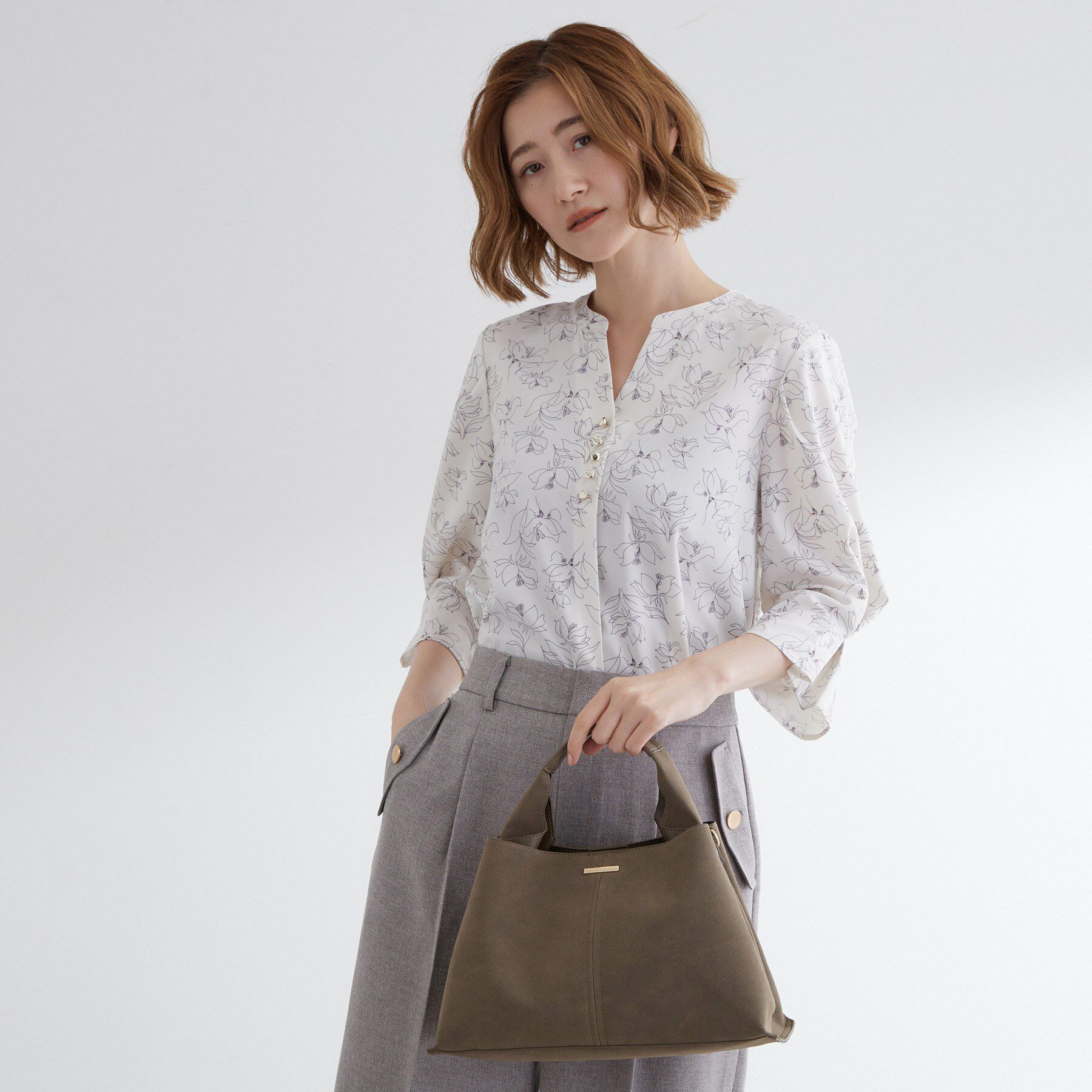 grove「タックハンドル2WAYトート」|トートバッグ|オリーブグリーン(4