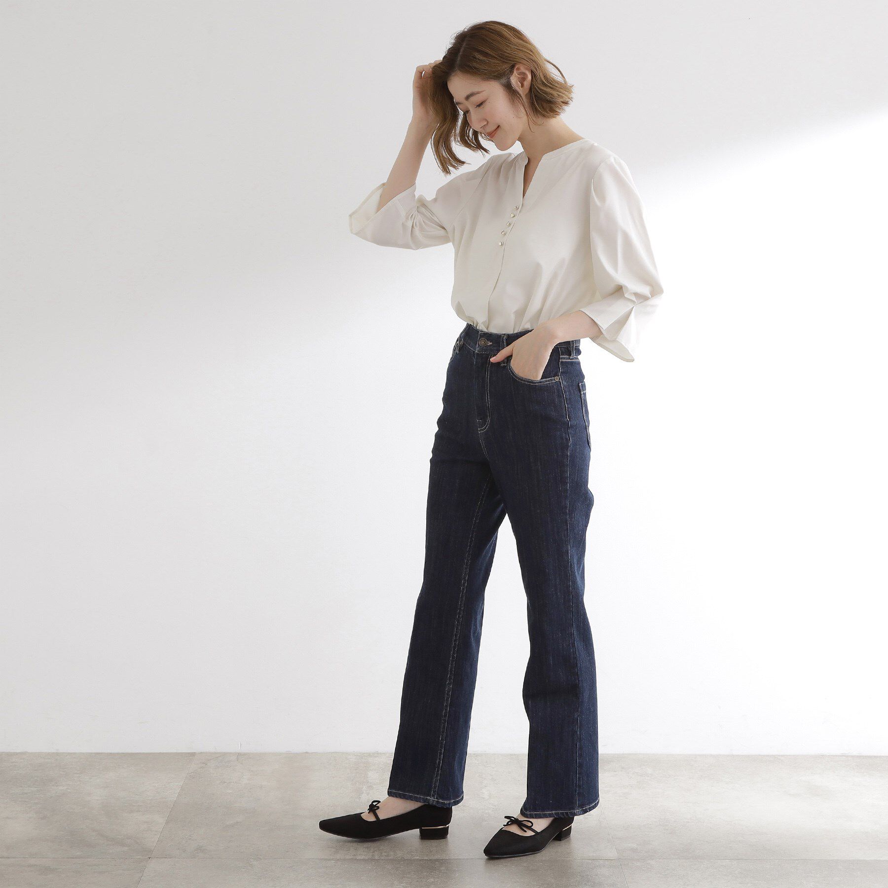 grove「【美シルエット/選べる着丈】大人のためのソフトフレアーデニム」|デニム|