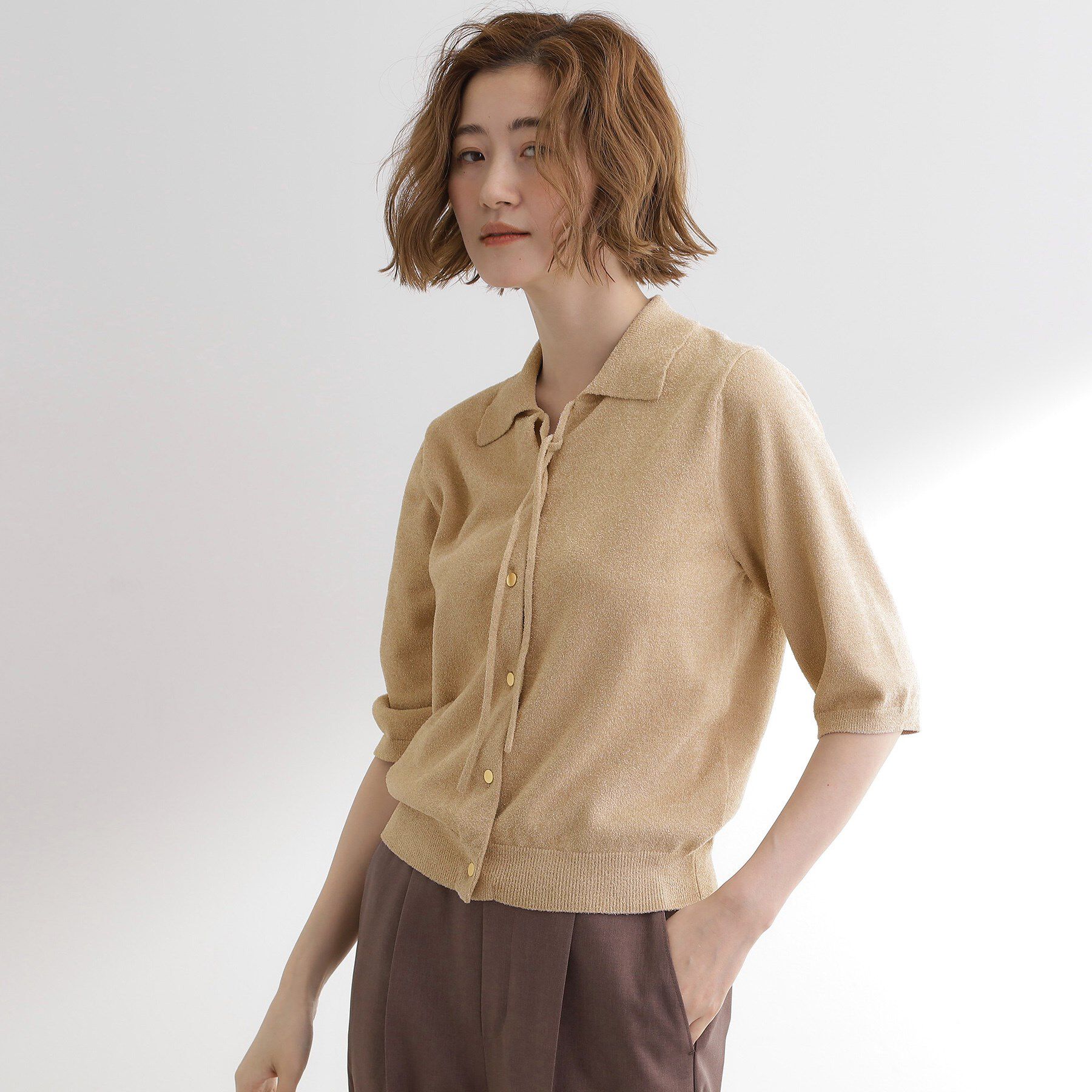 grove「華やぐラメモールで秋先取り　衿付きプルオーバーニット」|ニット・セーター|