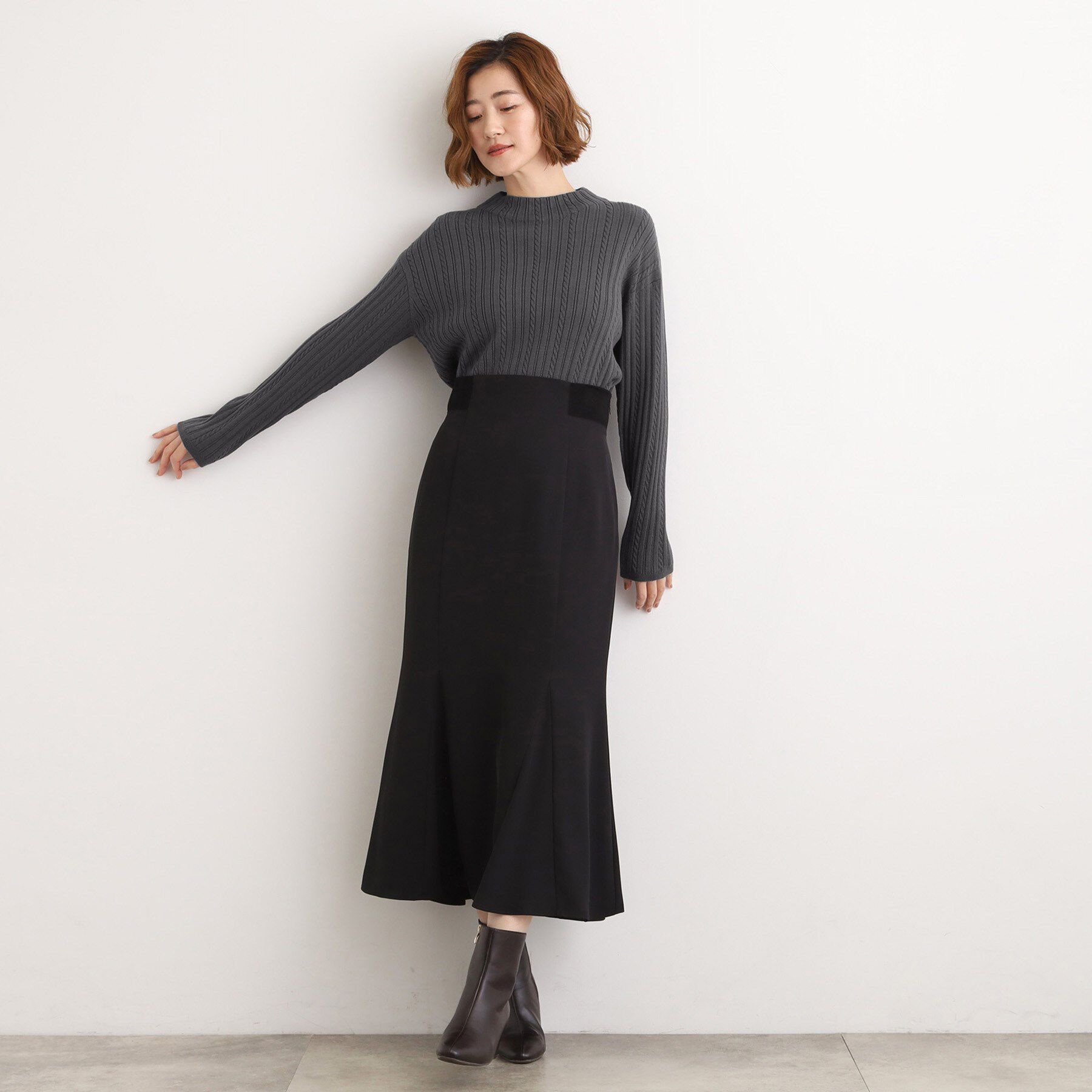 grove「【毛玉軽減／洗える】クロップドミニケーブルニット」|ニット・セーター|