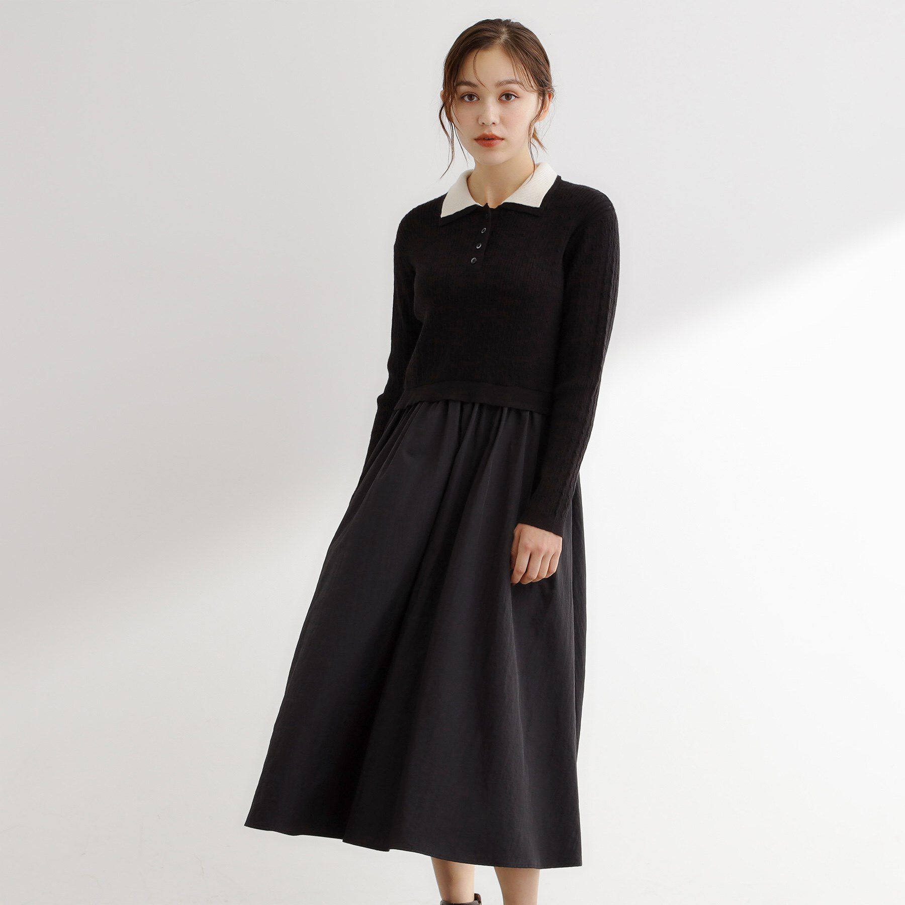 grove「【時短コーデ】ポロニットドッキングワンピース」|ワンピース|ブラック(519)