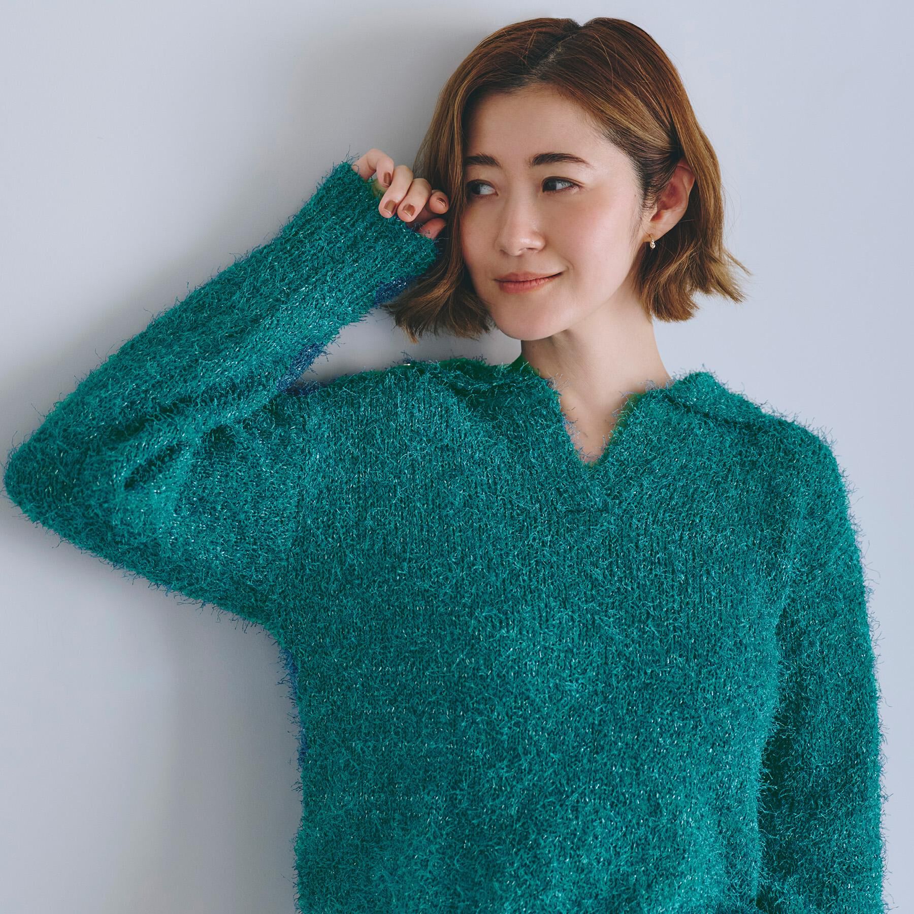 grove「【最終お値下げ！！】ラメフェザーヤーン オープンカラーニット」|ニット・セーター|