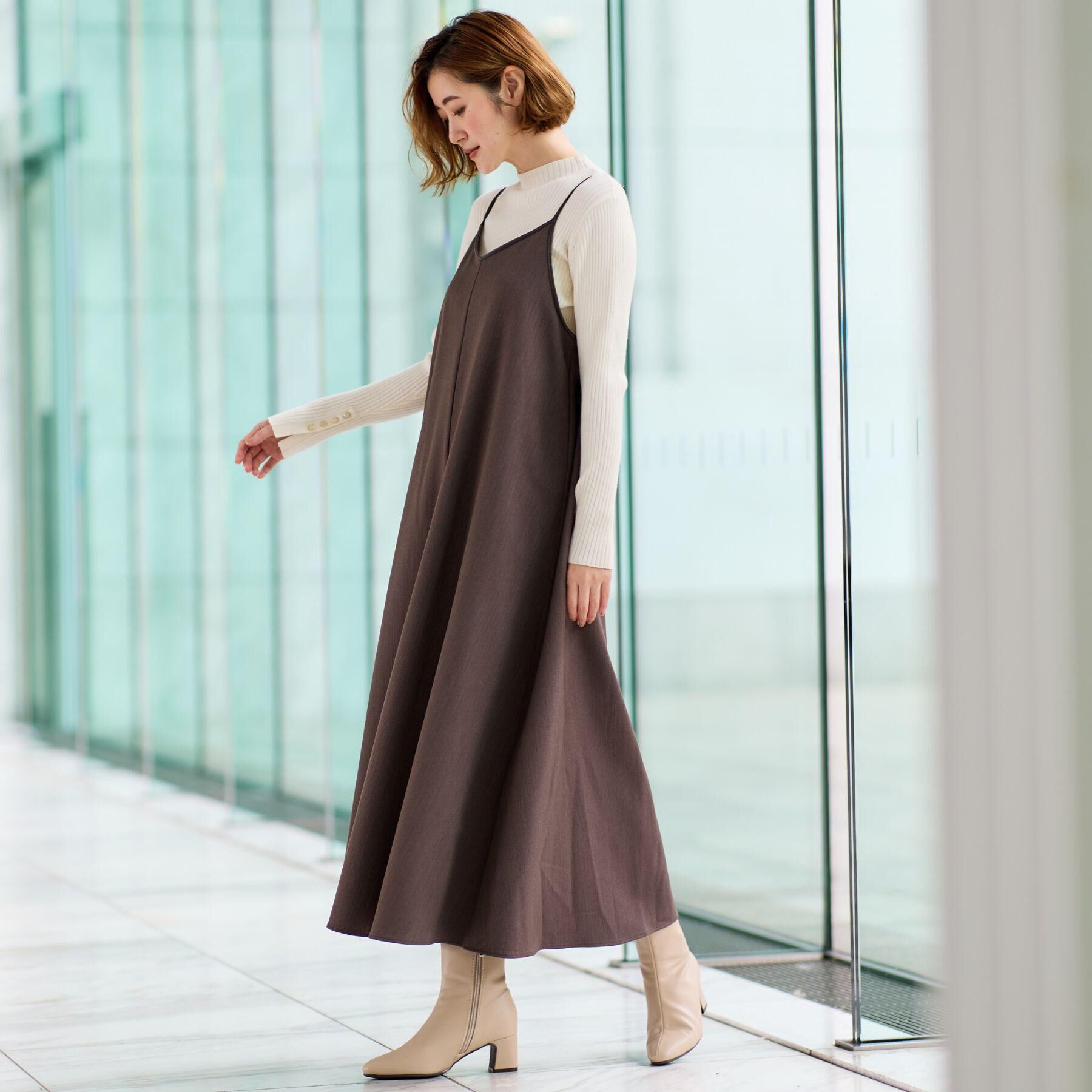 grove「【体型カバー/レイヤード】へリンボンキャミワンピース」|ワンピース|