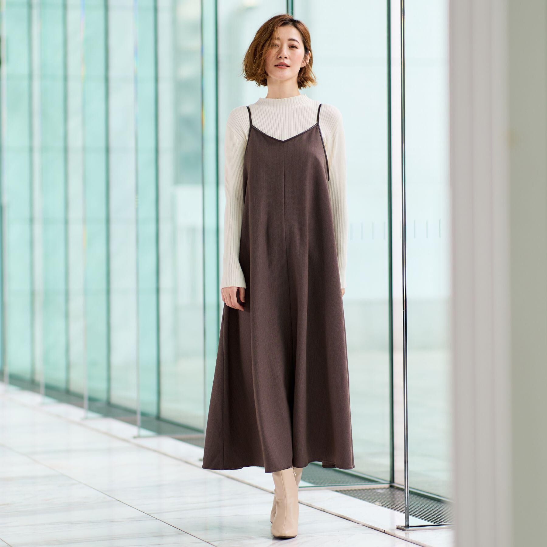 grove「【体型カバー/レイヤード】へリンボンキャミワンピース」|ワンピース|ブラウン(044)