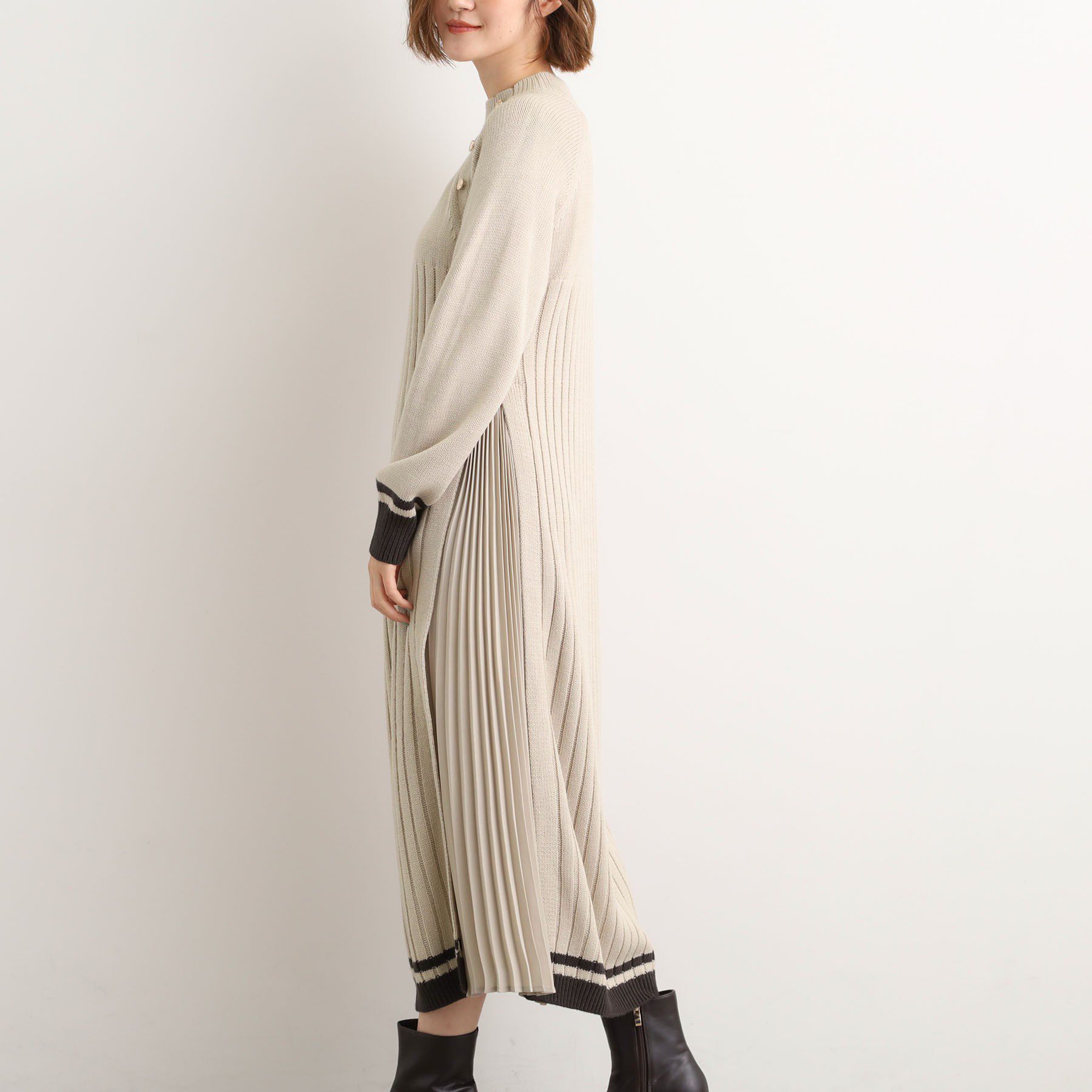 grove「【選べる着丈】配色サイドプリーツニットワンピース」|ワンピース|