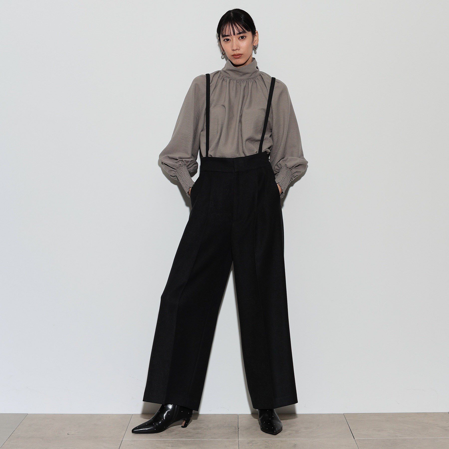 GALLEST「サスペンダー付きツイルワイドパンツ」|その他|ﾌﾞﾗｯｸ(019)