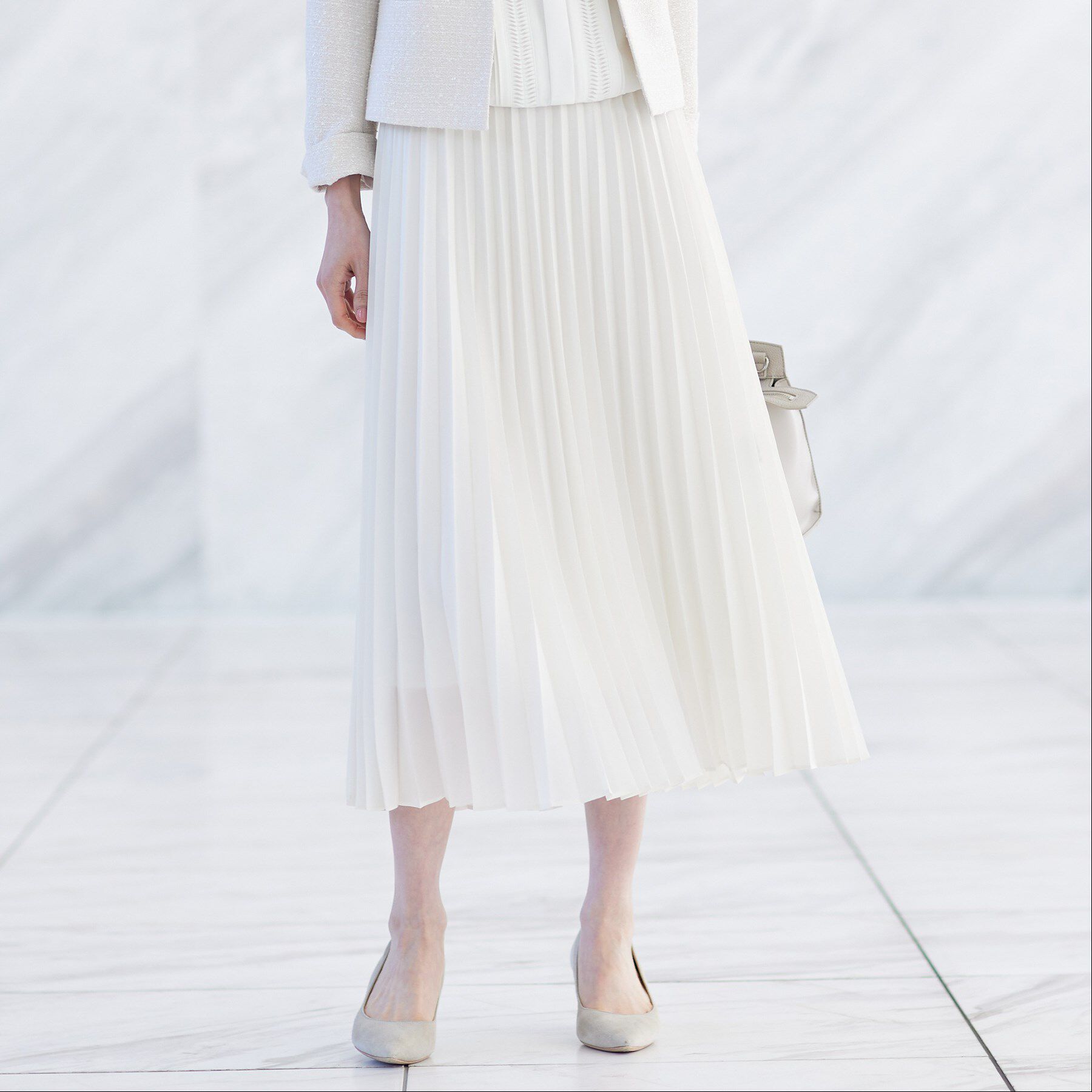 INDIVI「【洗える／ウエストゴム】アコーディオン調プリーツスカート」|スカート|アイボリー(004)