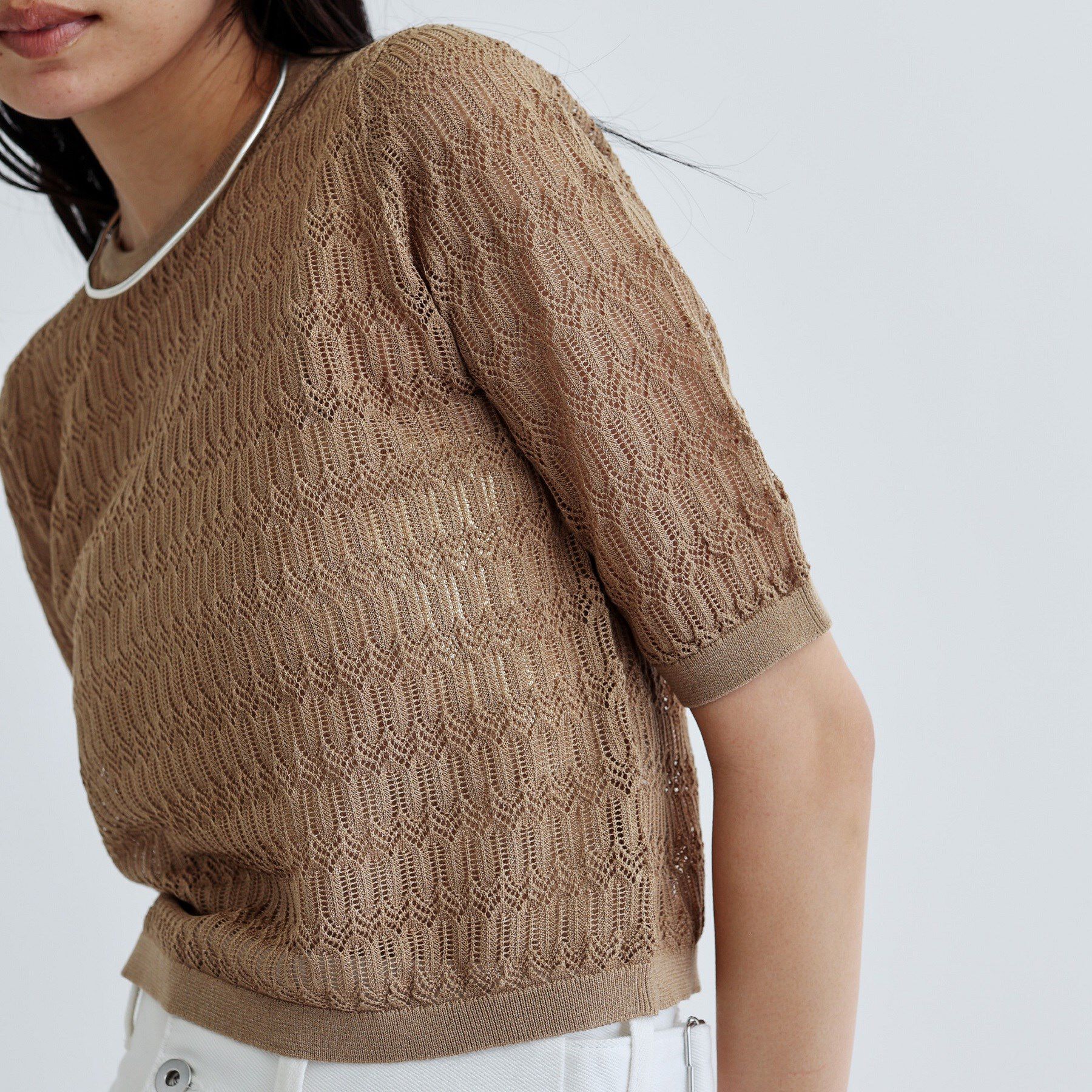 GALLEST「ハーフスリーブシアーニット」|ニット・セーター|ベージュ(052)