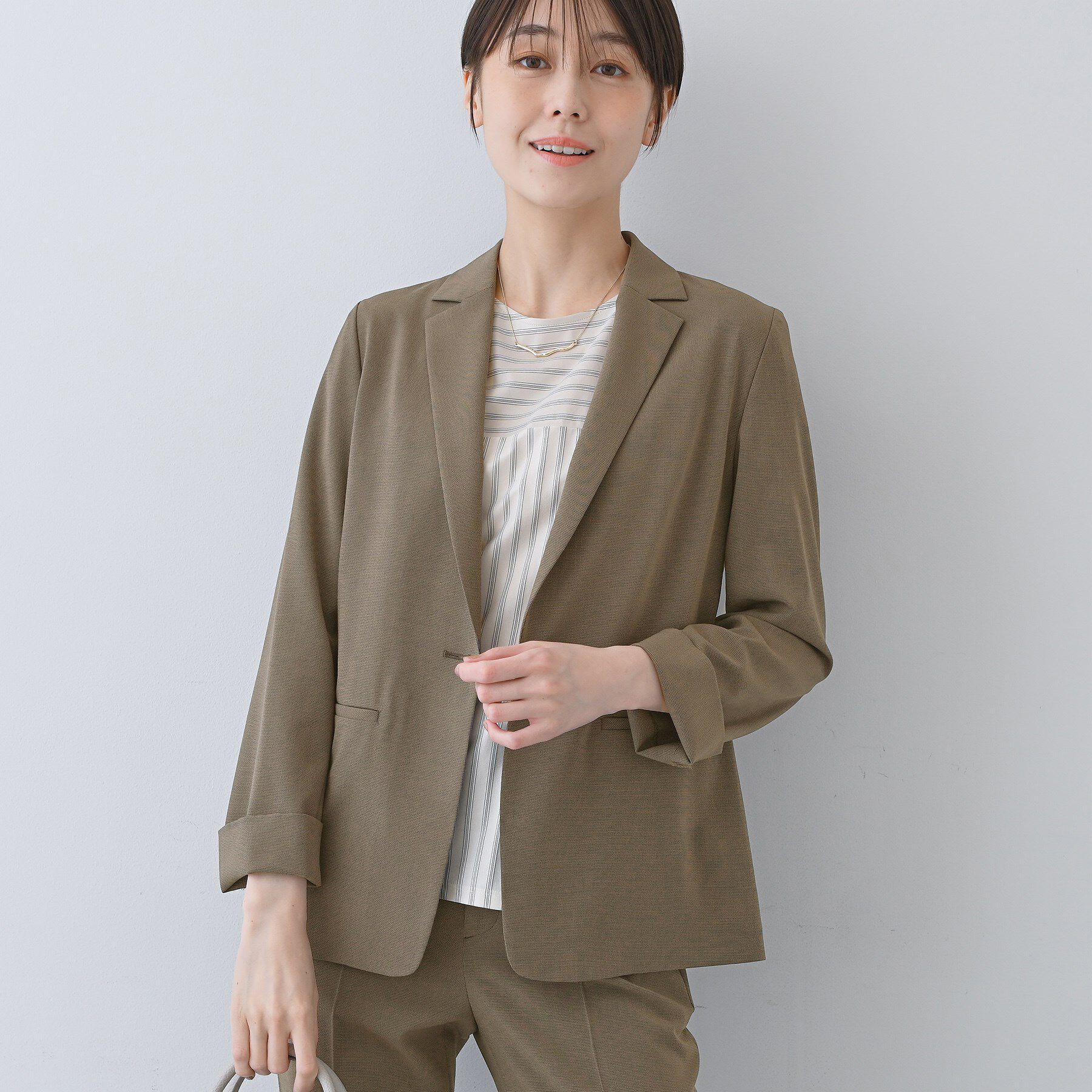 INDIVI「【洗える／夏スーツ】ミニ千鳥柄テーラードカラージャケット」|テーラードジャケット|モカブラウン(442