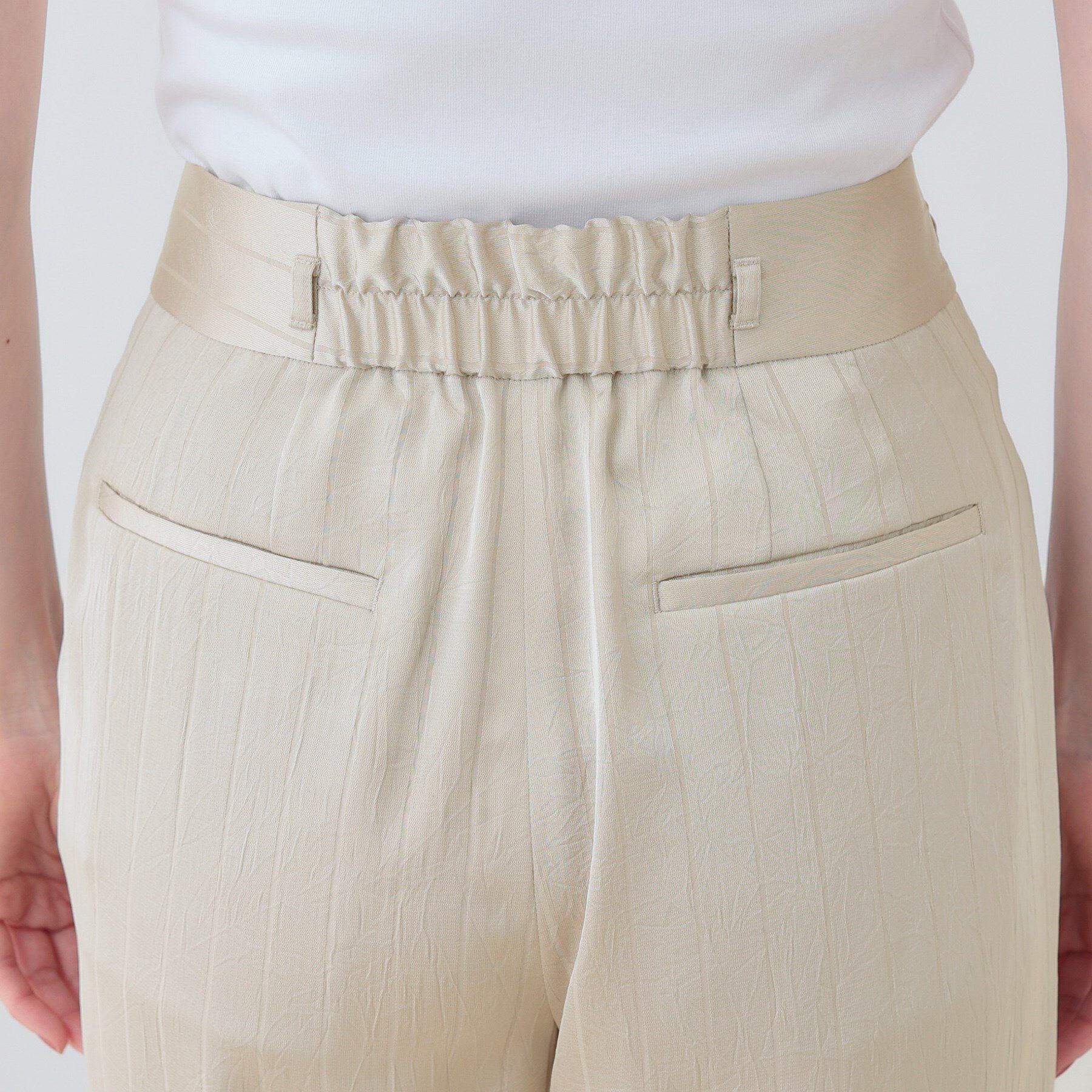 INDIVI「【洗える／UVケア／サッシュベルト付】ストライプ柄サテンテーパードパンツ」|その他|